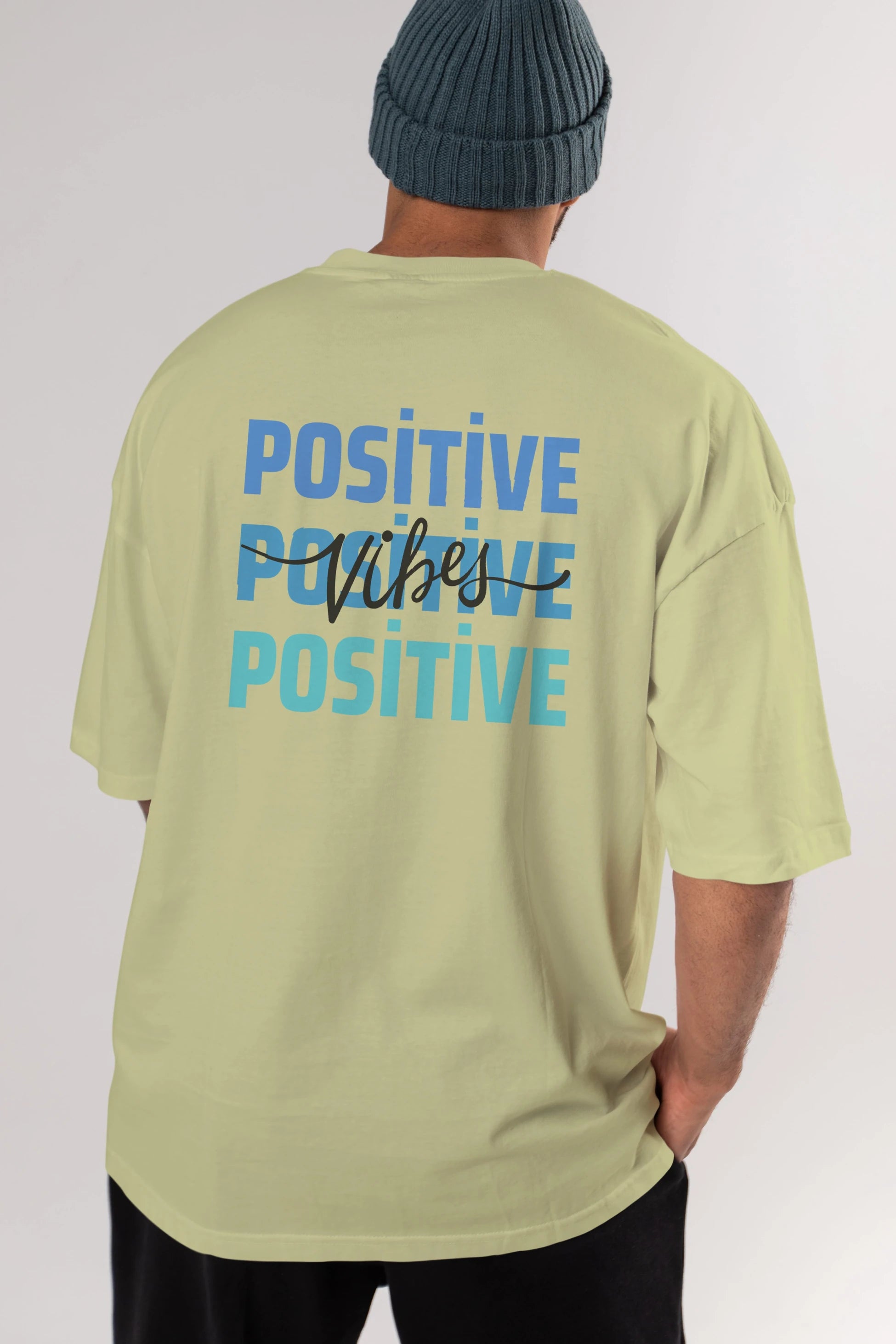 Positive Vibes 2 Arka Baskılı Oversize t-shirt Erkek Kadın Unisex