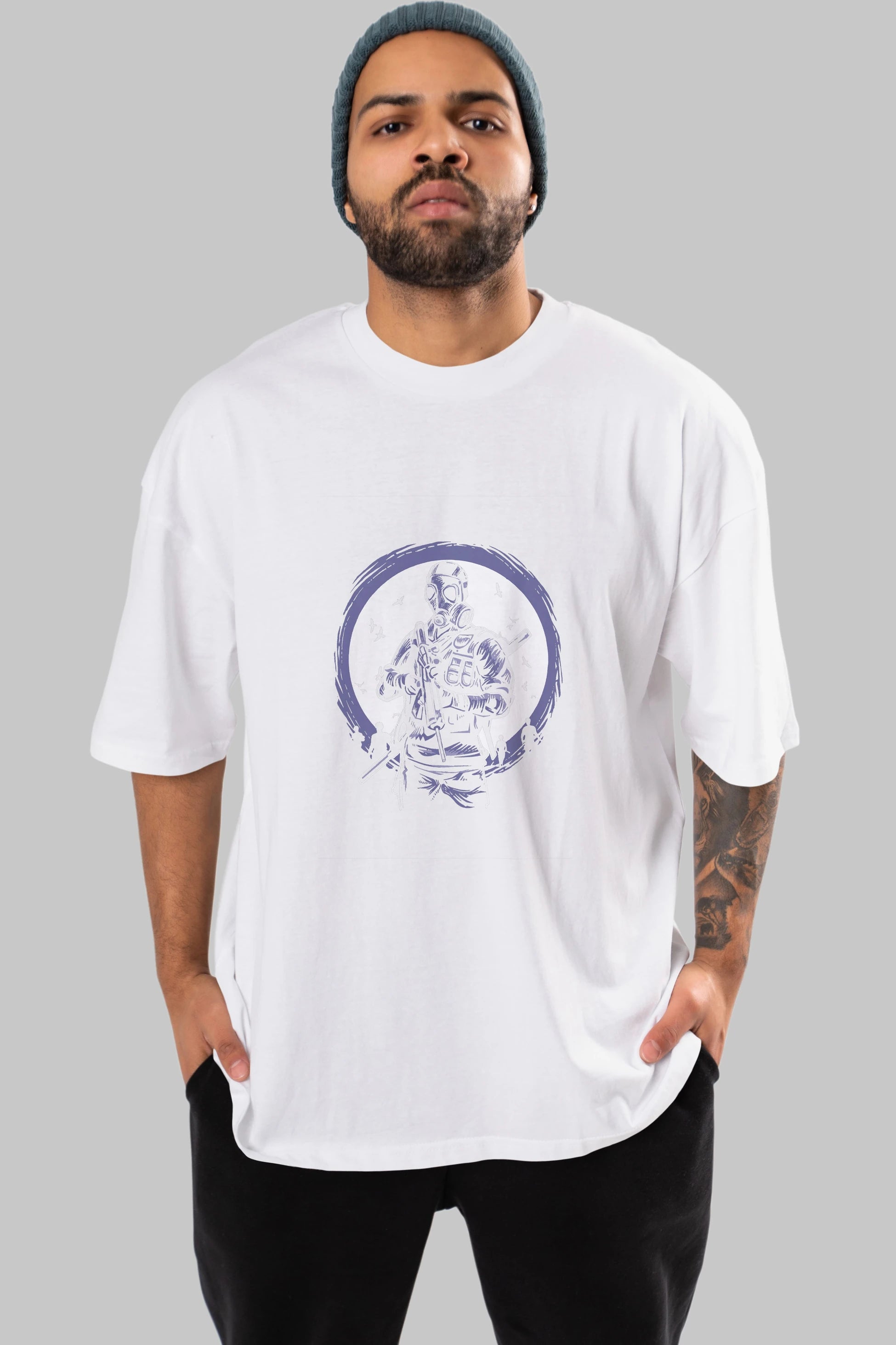 Gas Mask Soldier Ön Baskılı Oversize t-shirt Erkek Kadın Unisex %100 Pamuk tişort
