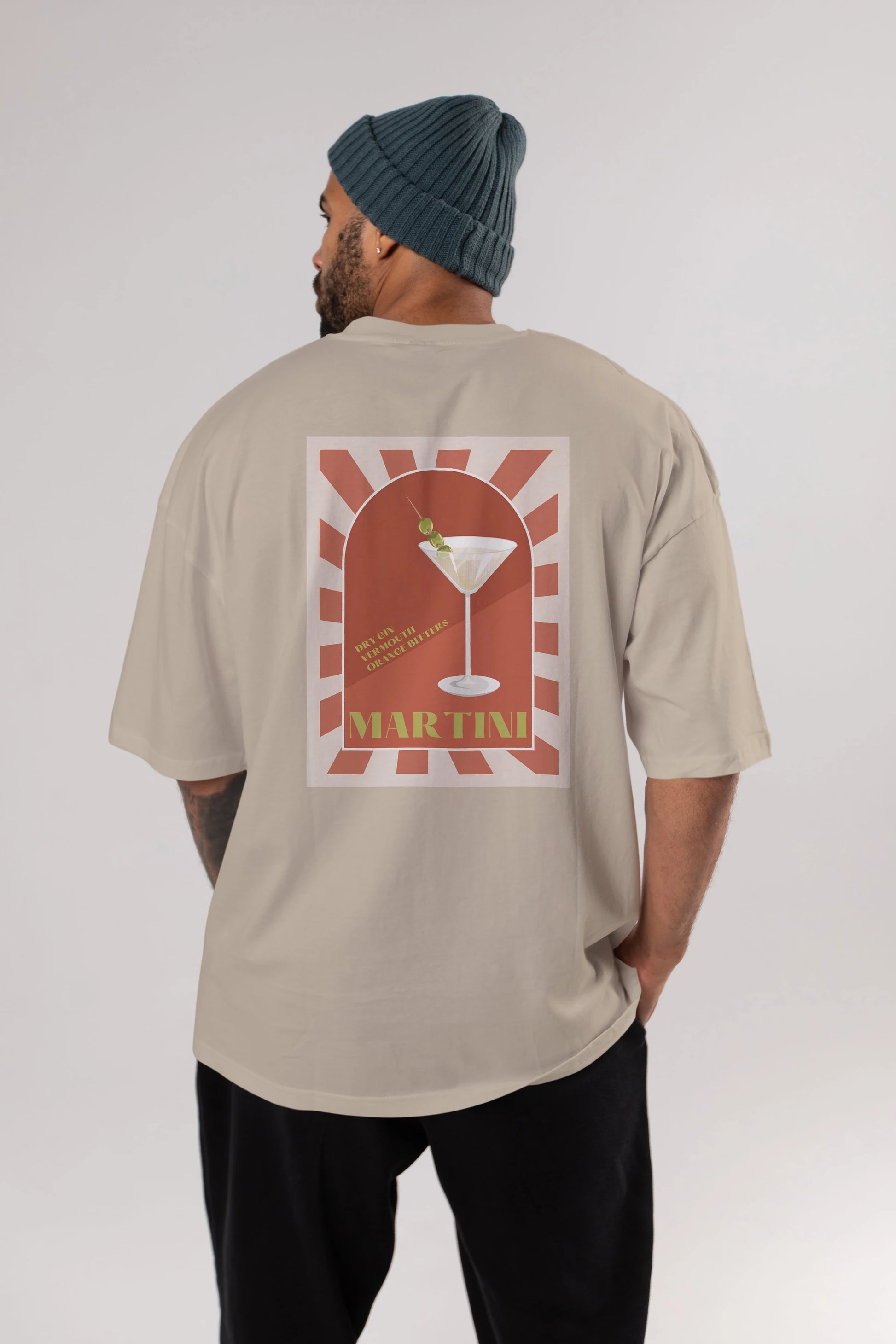 Martini 2 Arka Baskılı Oversize t-shirt Erkek Kadın Unisex %100 Pamuk Bisiklet Yaka tişort