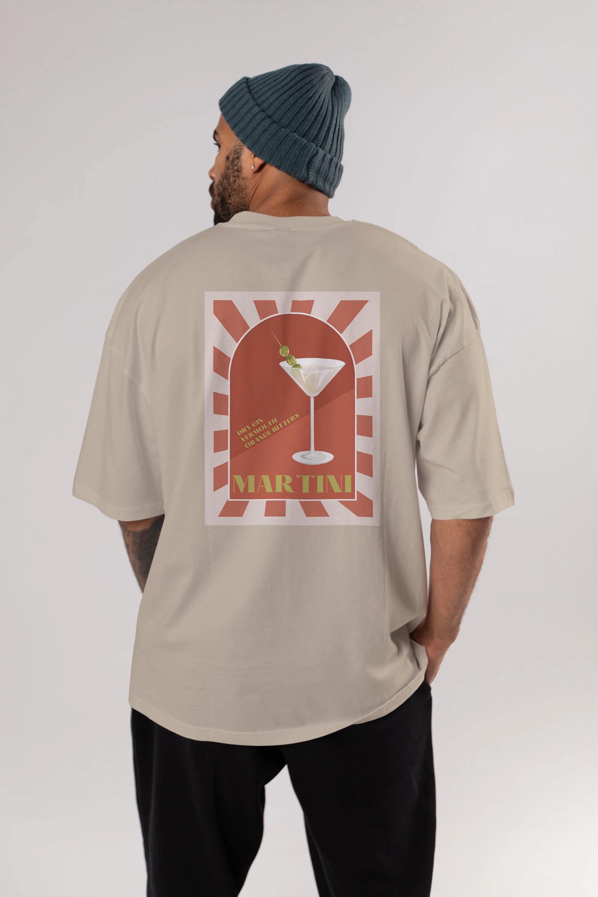 Martini 2 Arka Baskılı Oversize t-shirt Erkek Kadın Unisex %100 Pamuk Bisiklet Yaka tişort