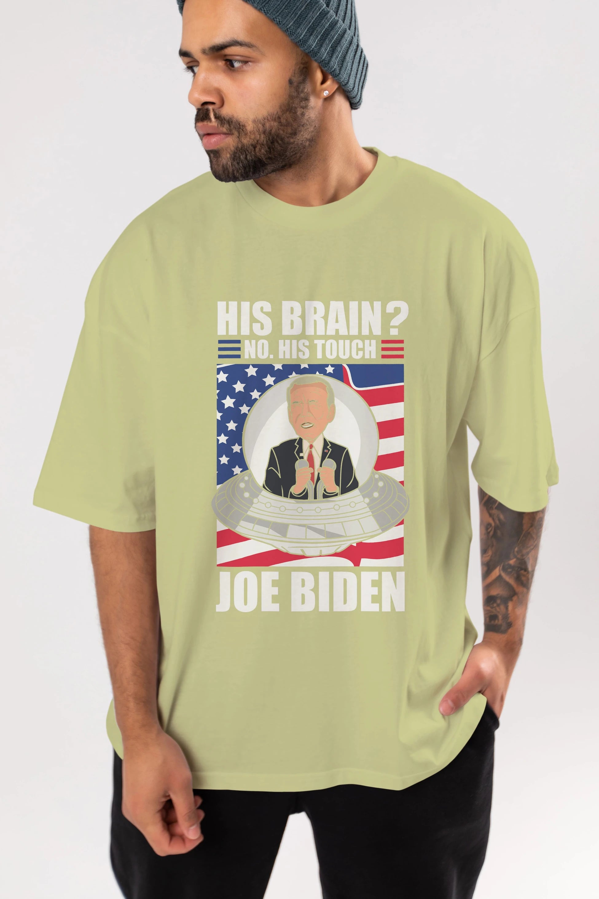 Alien Biden Ön Baskılı Oversize t-shirt Erkek Kadın Unisex %100 Pamuk tişort