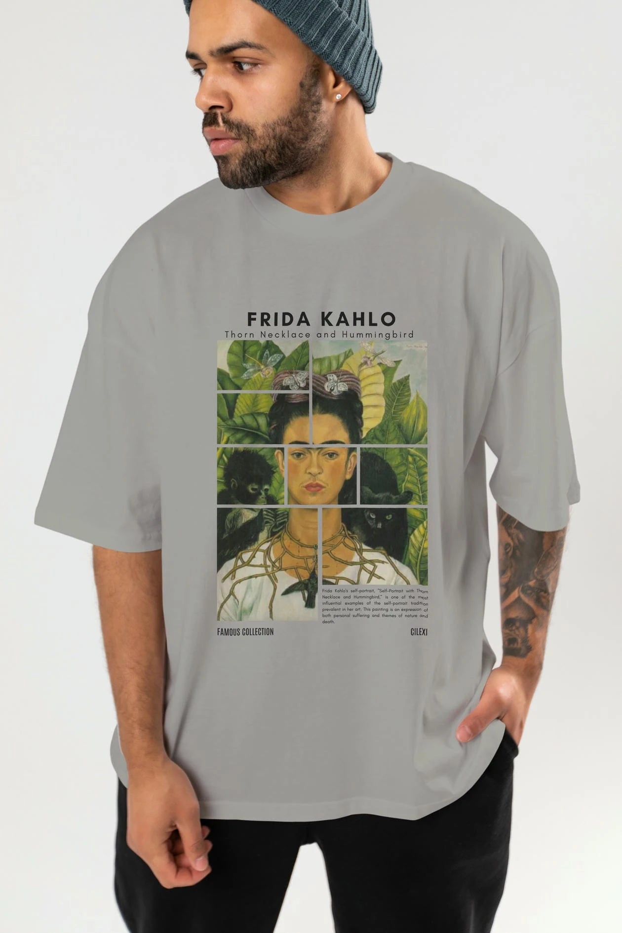 Frida Kahlo ön Baskılı Oversize t-shirt Erkek Kadın Bisiklet Yaka Pamuk tişort