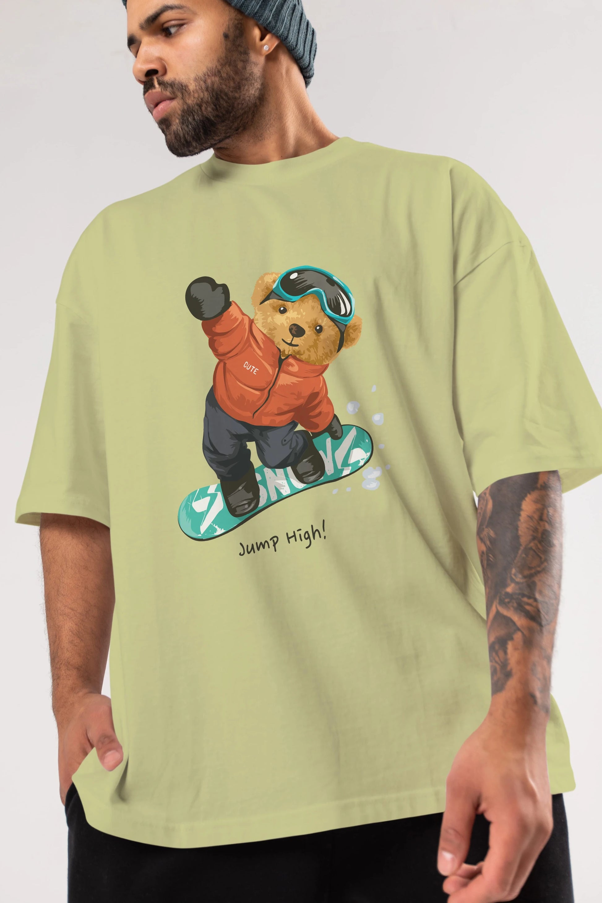 Teddy Bear Jump High Ön Baskılı Oversize t-shirt Erkek Kadın Unisex %100 Pamuk