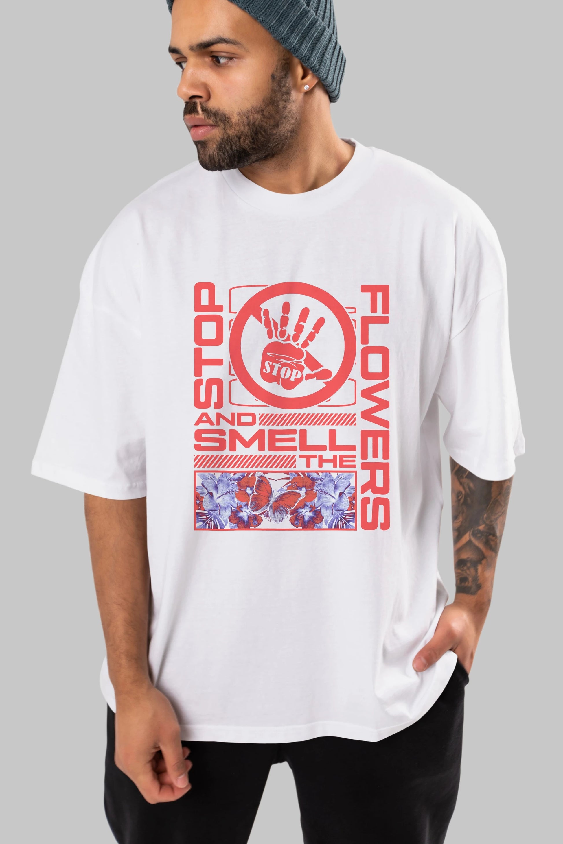 Stop and smell the flowers Ön Baskılı Oversize t-shirt Erkek Kadın Unisex
