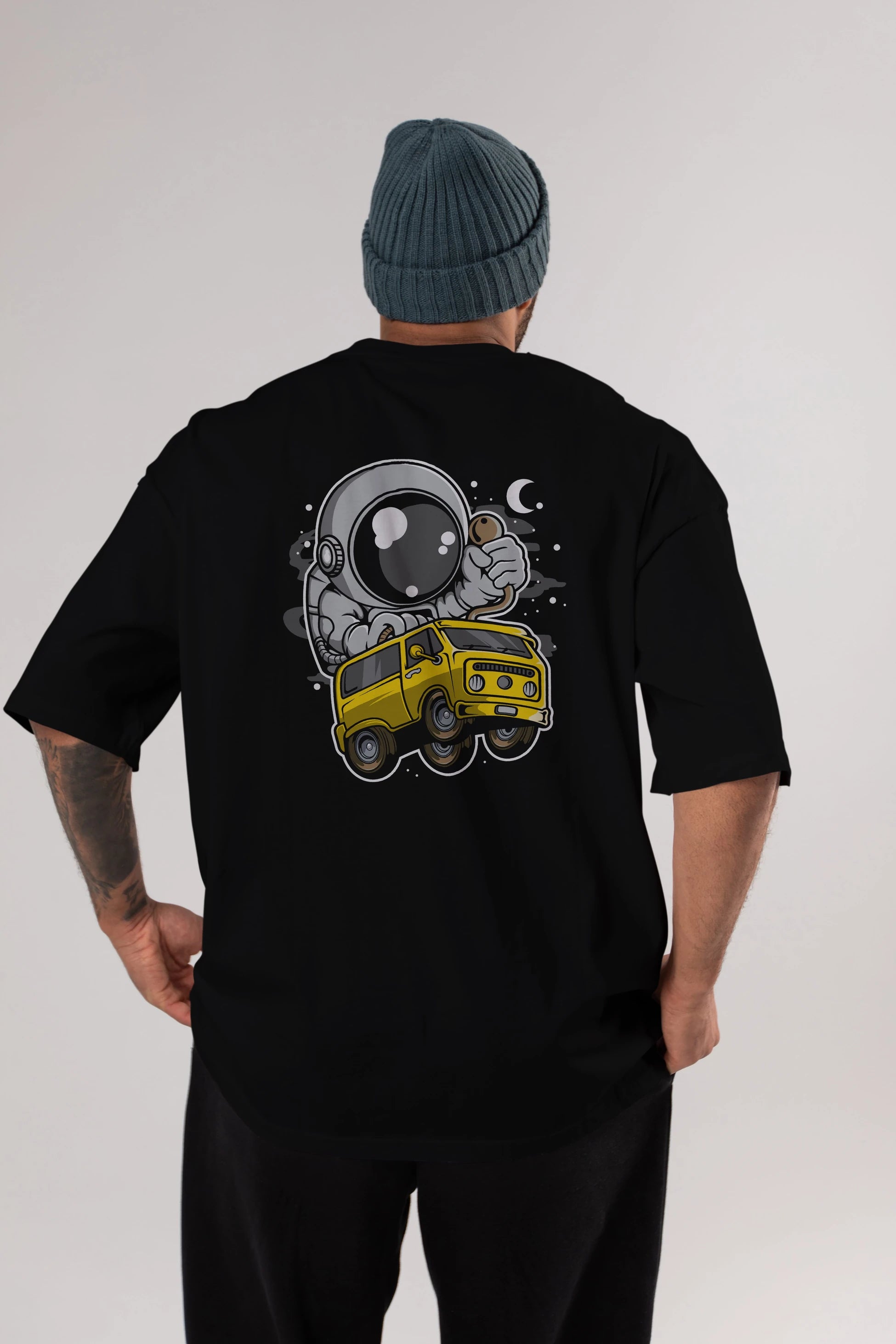 Astronaut Car Racer Arka Baskılı Oversize t-shirt Erkek Kadın Unisex