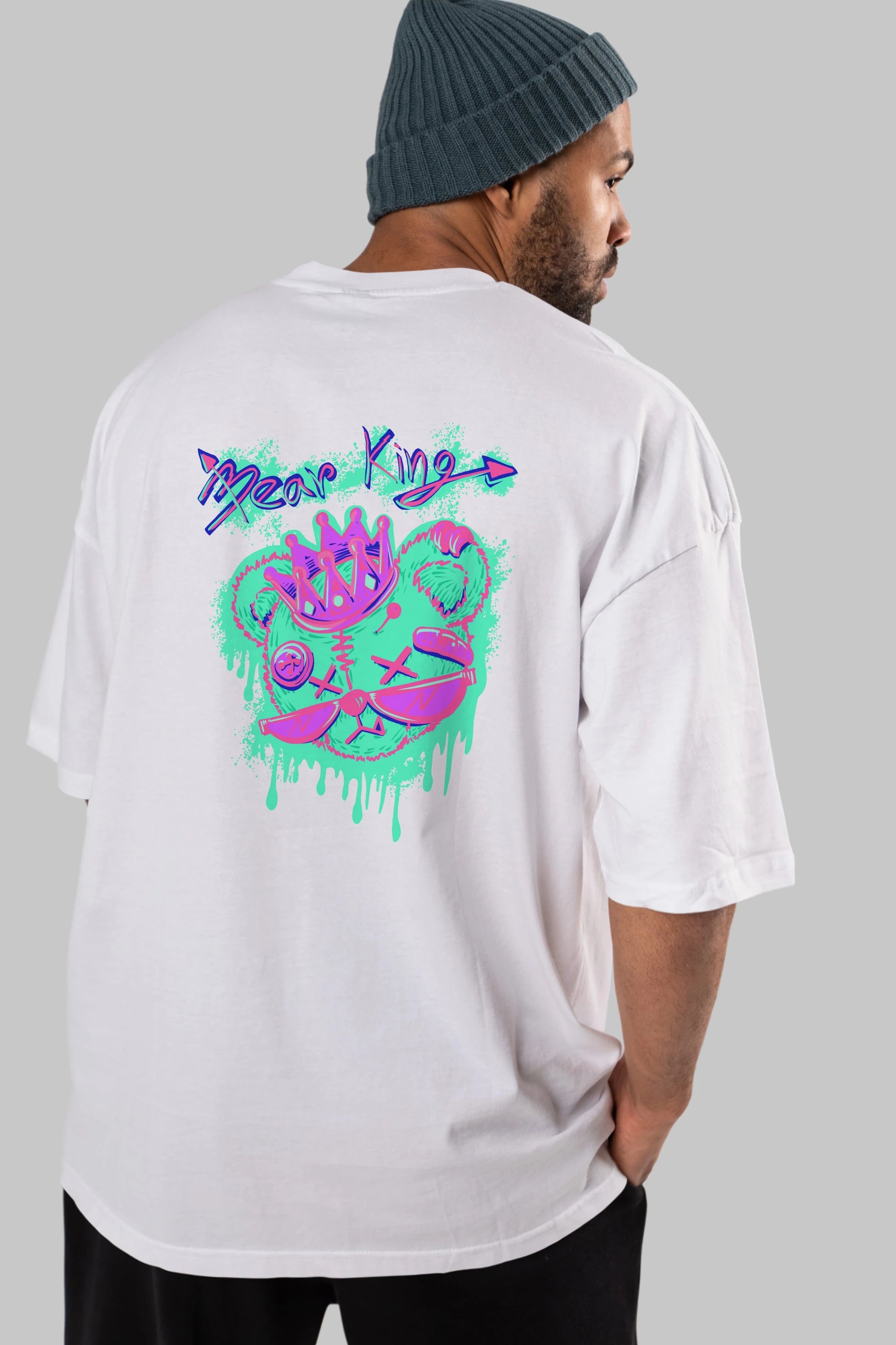 Bear King Arka Baskılı Oversize t-shirt Erkek Kadın Unisex