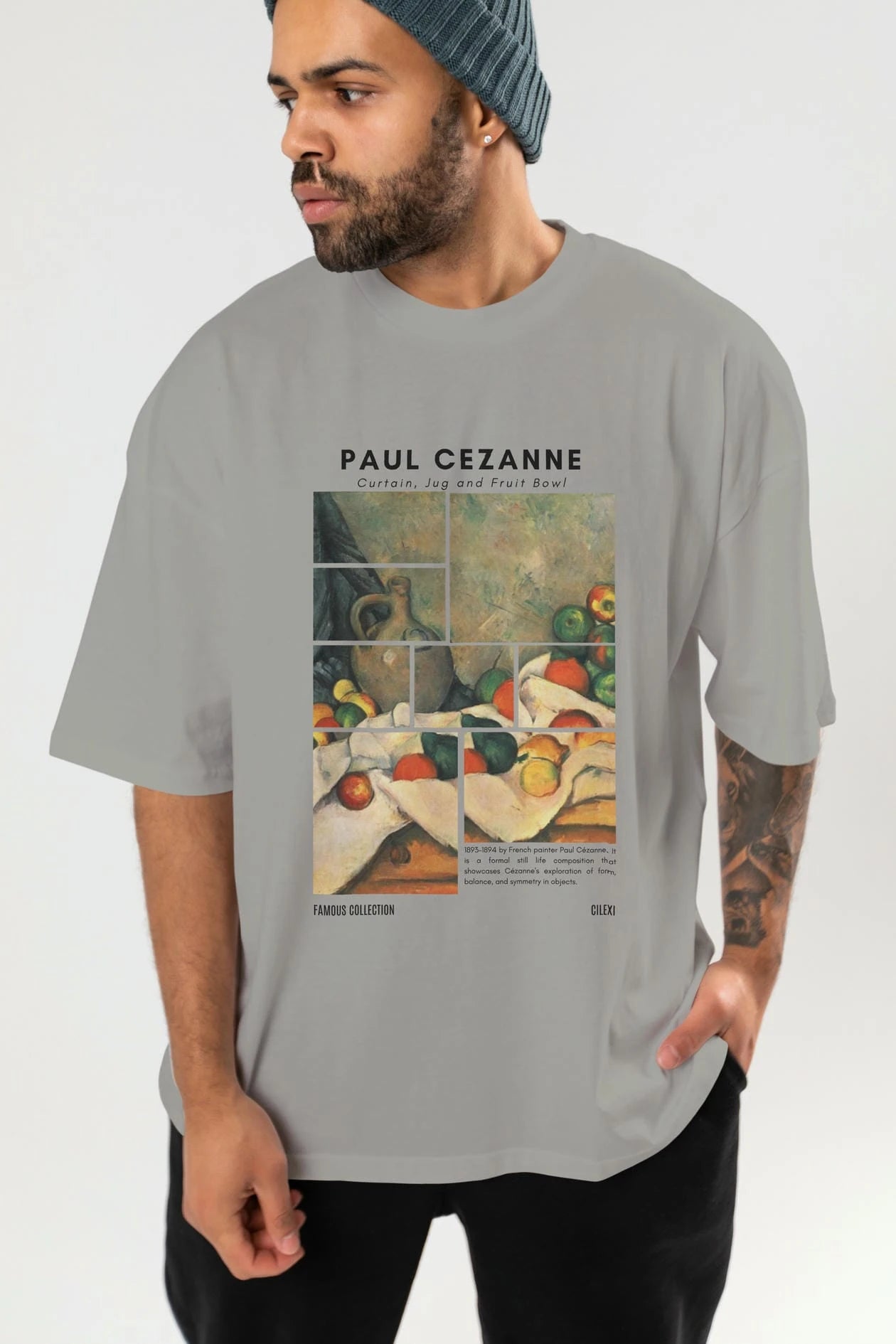 Paul Cezanne Curtain ön Baskılı Oversize t-shirt Erkek Kadın Bisiklet Yaka Pamuk tişort