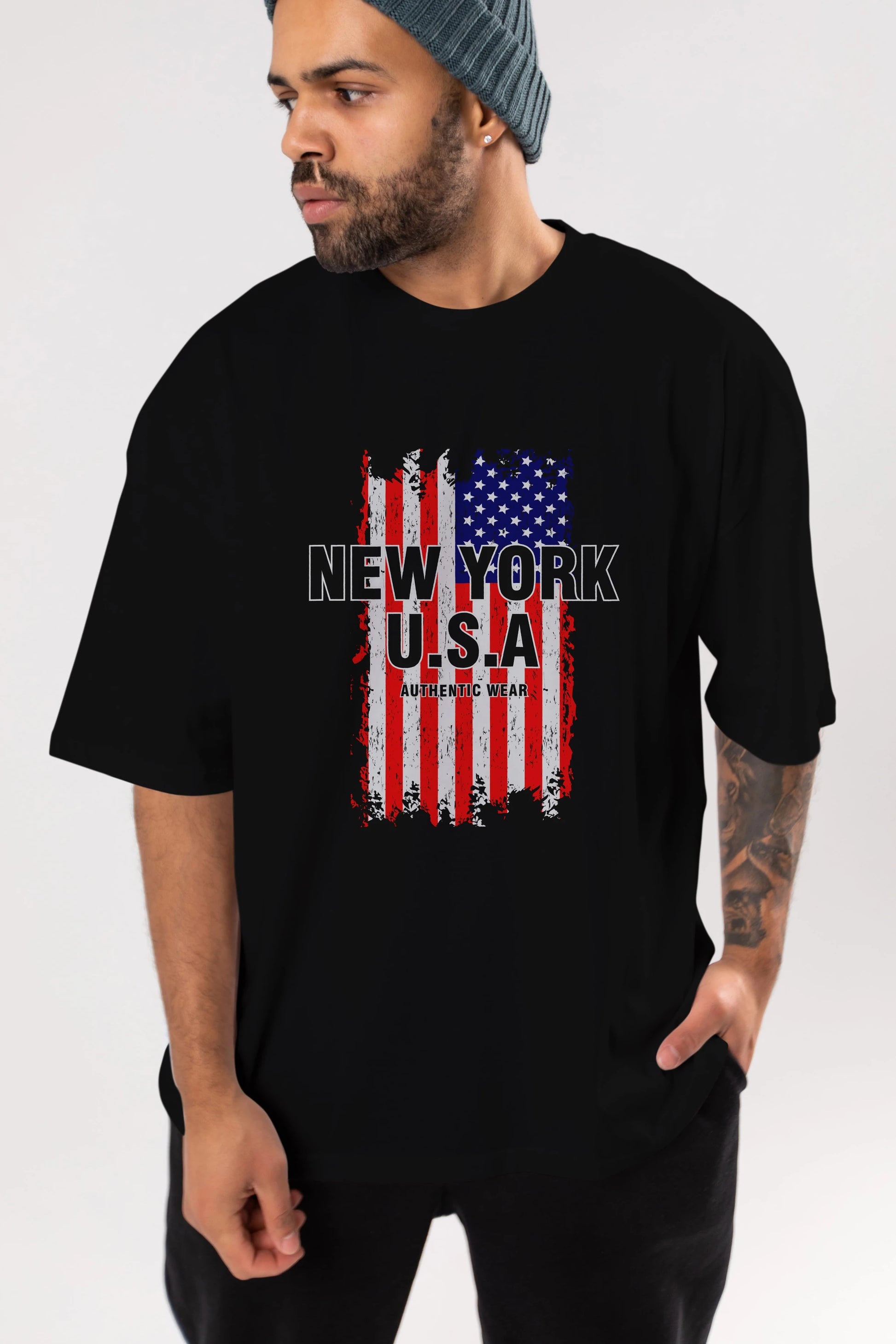 New York Usa Ön Baskılı Oversize t-shirt Erkek Kadın Unisex