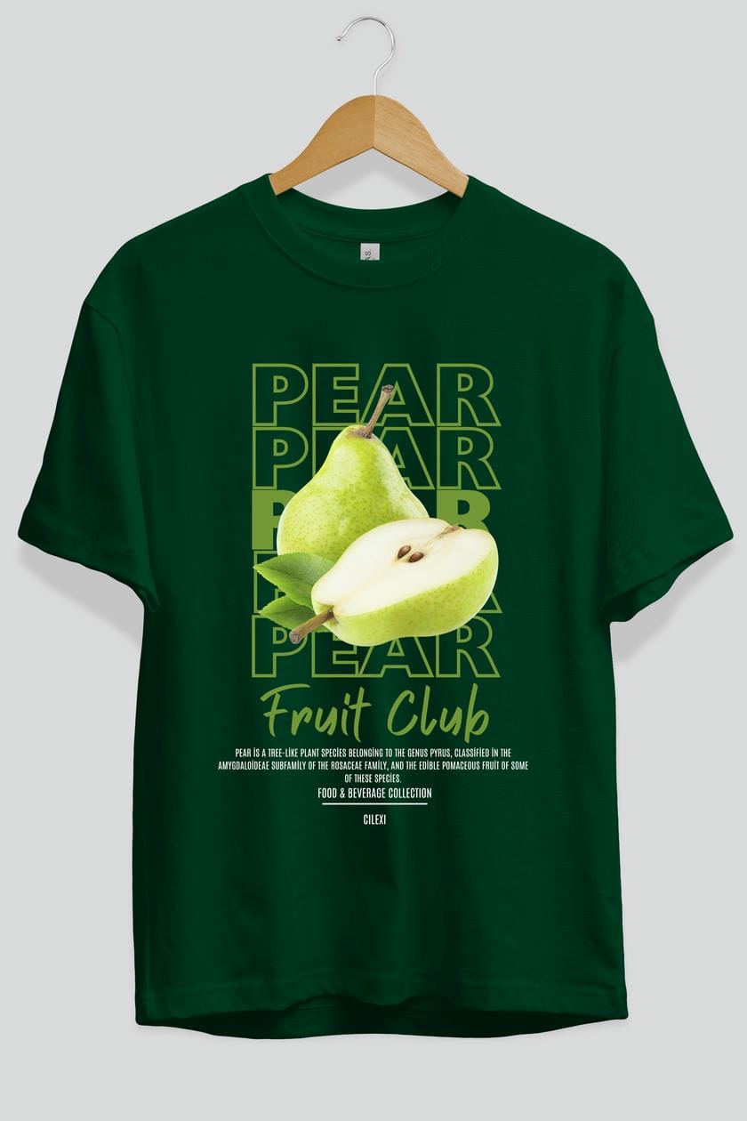 Pear Ön Baskılı Oversize t-shirt Erkek Kadın Pamuk Bisiklet Yaka tişort