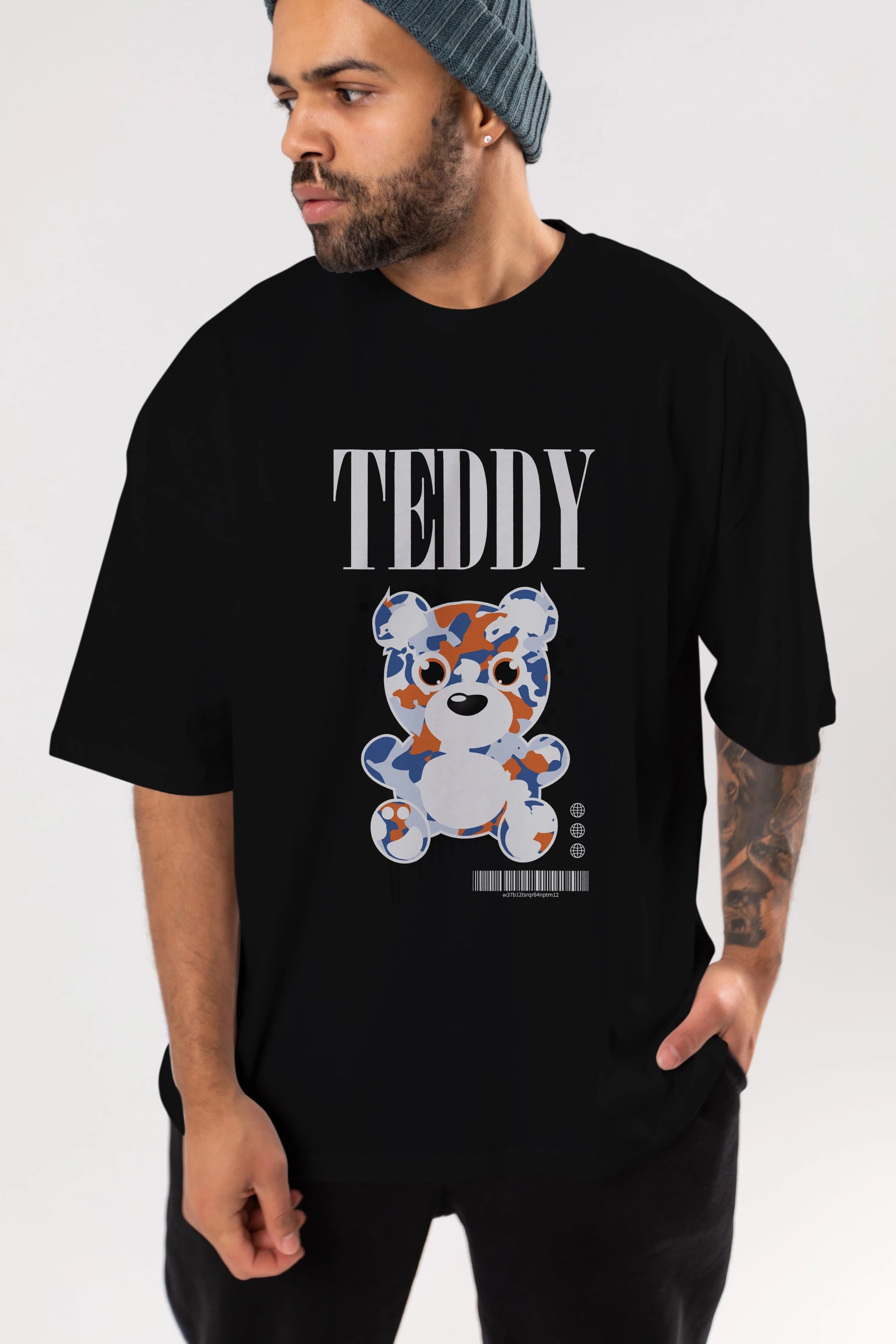 Teddy Bear Streetwear Ön Baskılı Oversize t-shirt Erkek Kadın Unisex