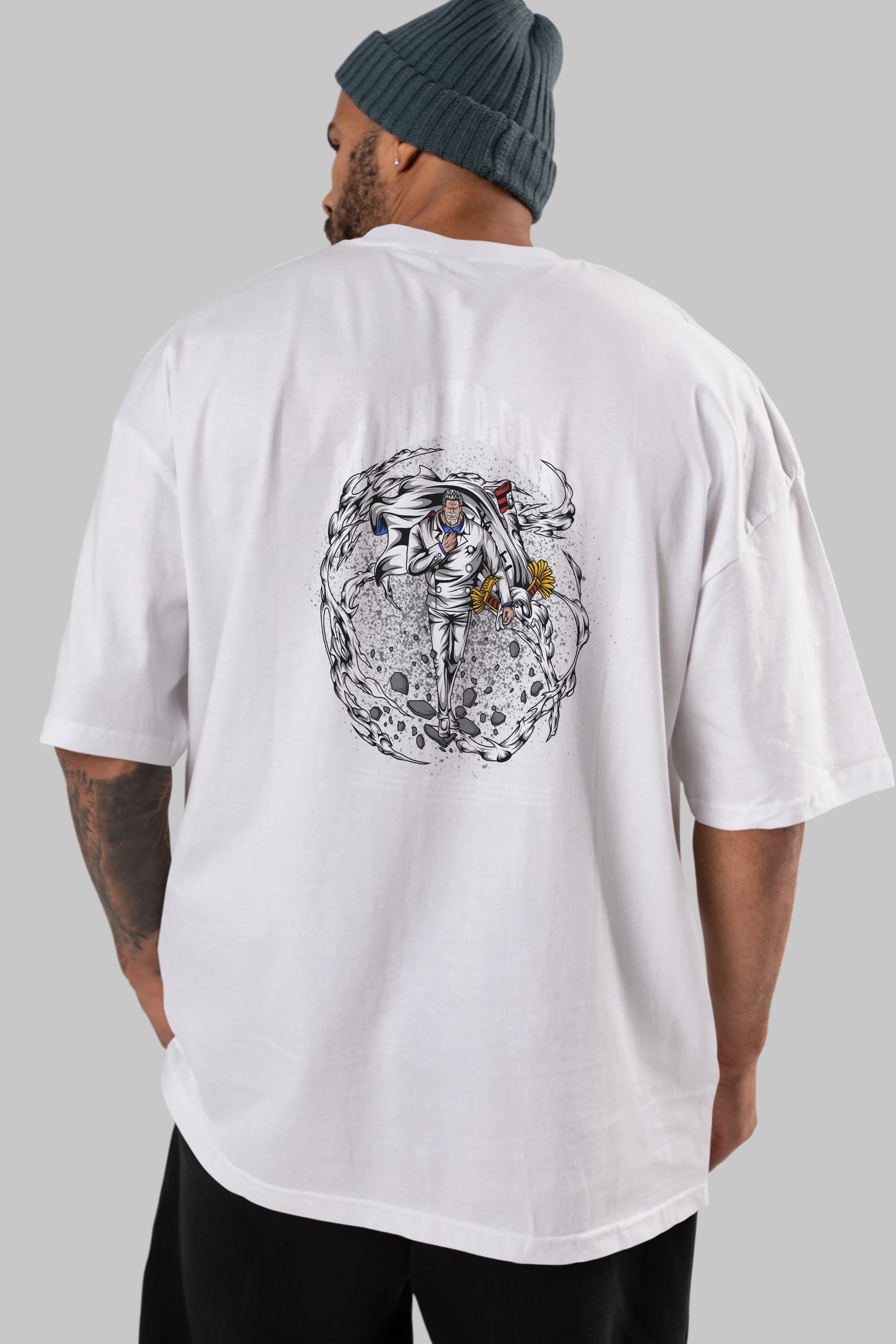 Monkey D. Garp Anime Arka Baskılı Oversize t-shirt Erkek Kadın Unisex