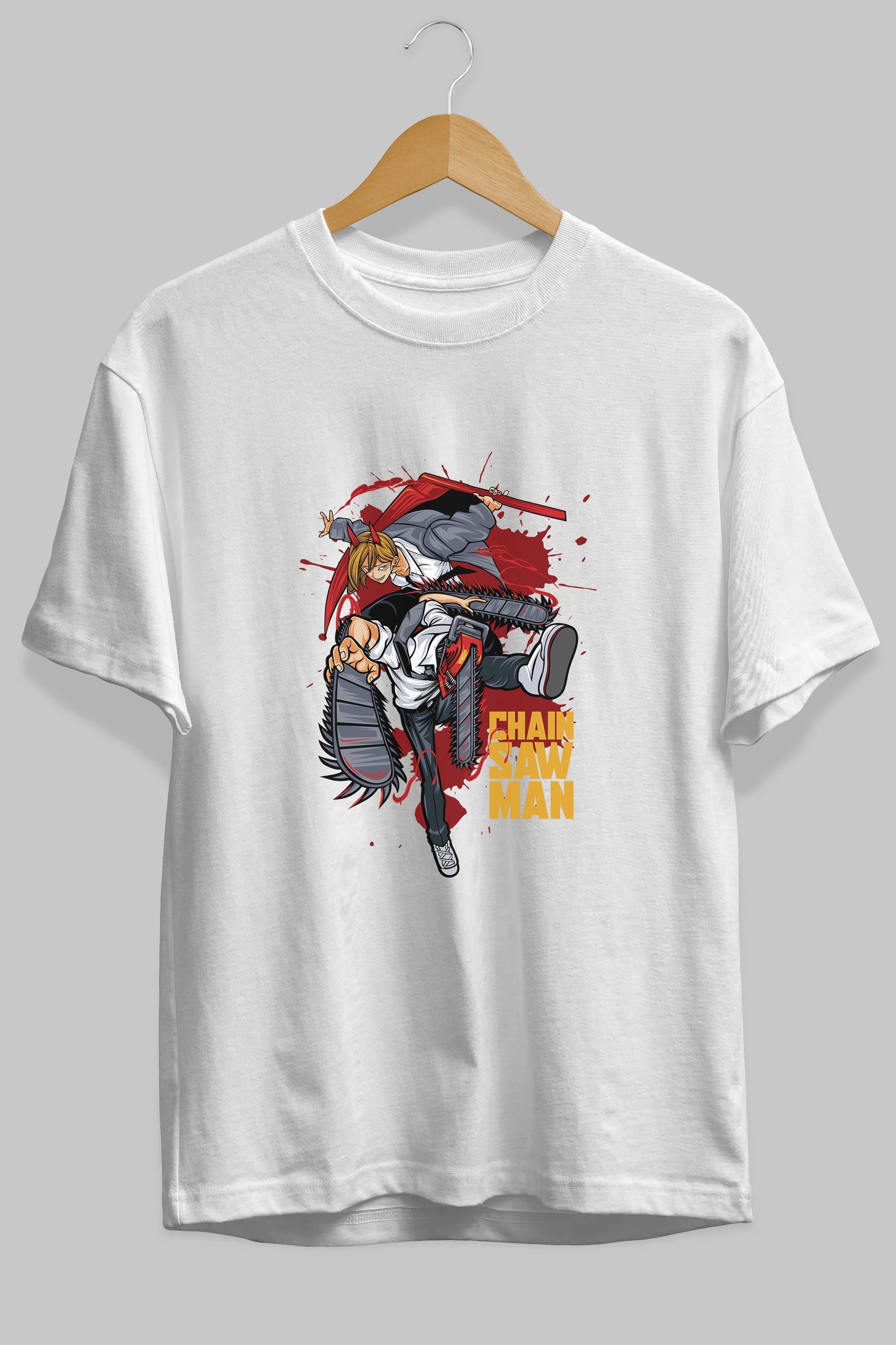 DENJI and POWER Anime Ön Baskılı Oversize t-shirt %100 pamuk Erkek Kadın Unisex