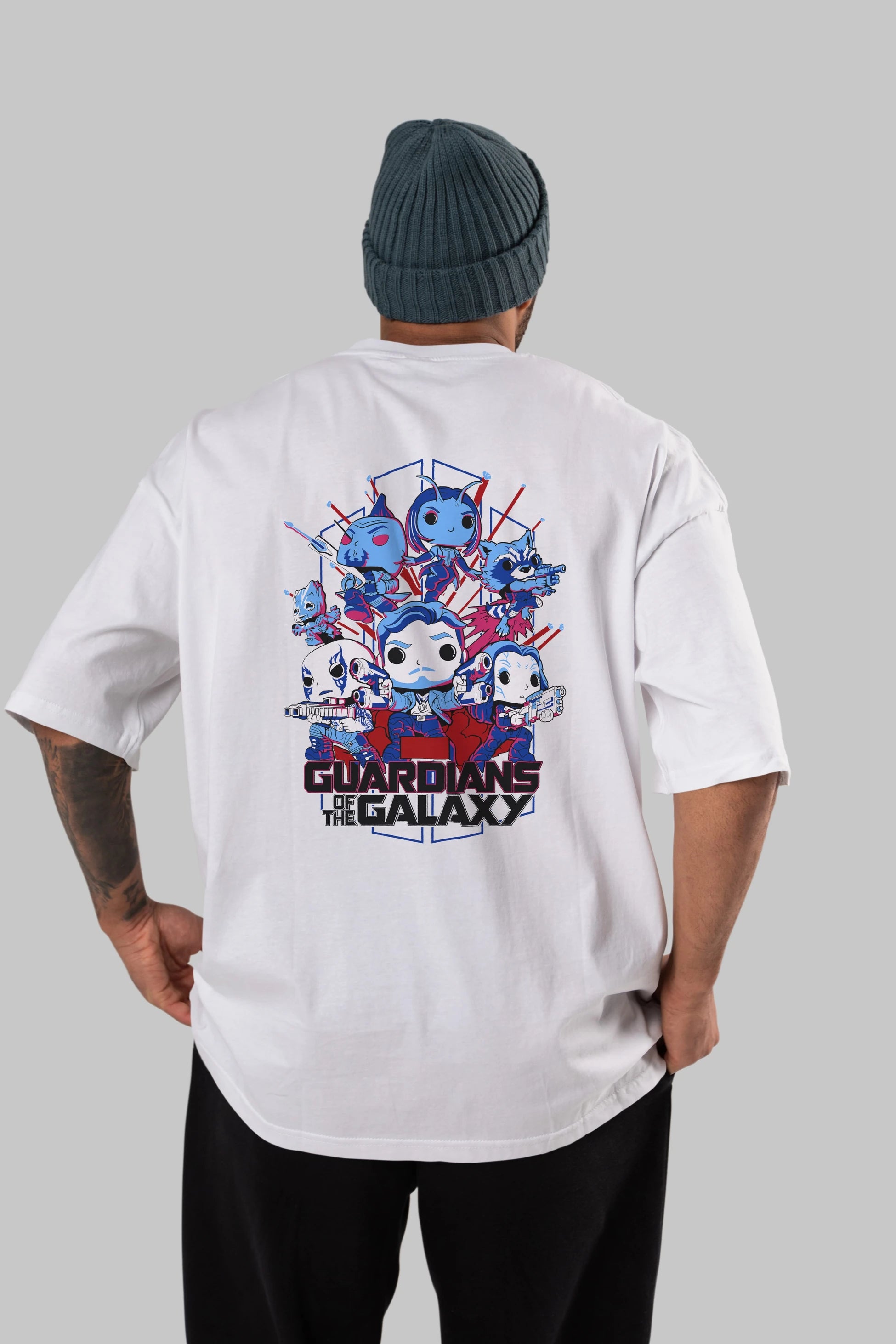 Guardians of the Galaxy Arka Baskılı Oversize t-shirt Erkek Kadın Unisex %100 Pamuk Bisiklet Yaka tişort