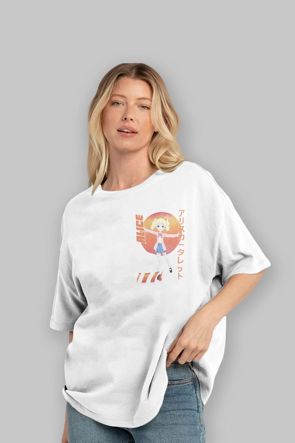 Alice Cartelet 15 Ön Sol Baskılı Oversize t-shirt Erkek Kadın Unisex %100 Pamuk Bisiklet Yaka tişort