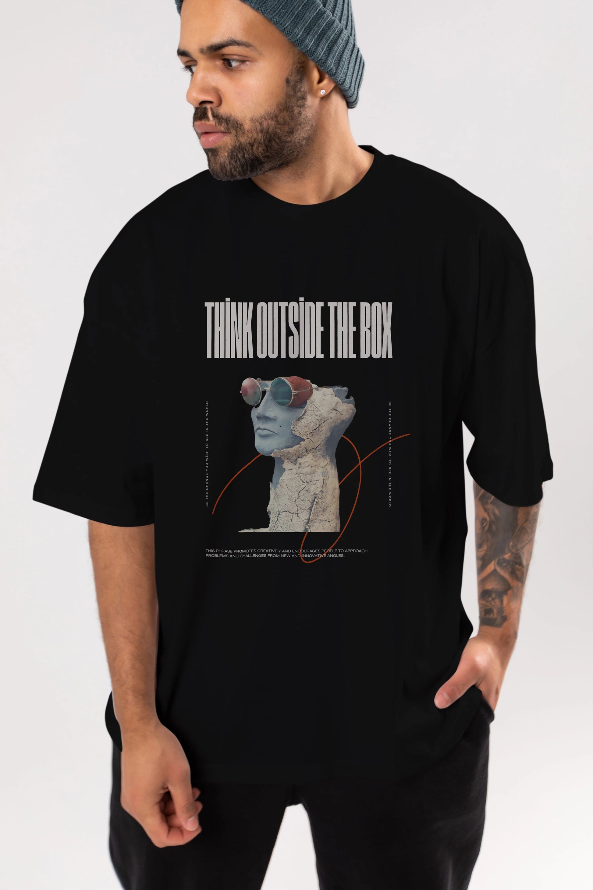 Think Outside The Box Ön Baskılı Oversize t-shirt Erkek Kadın Unisex