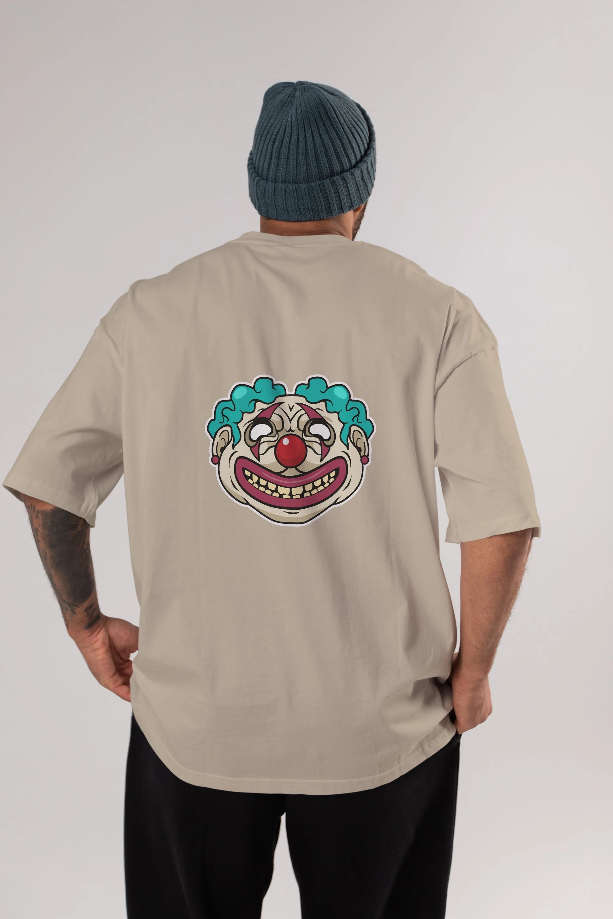 Clown Head Arka Baskılı Oversize t-shirt Erkek Kadın Unisex %100 Pamuk tişort