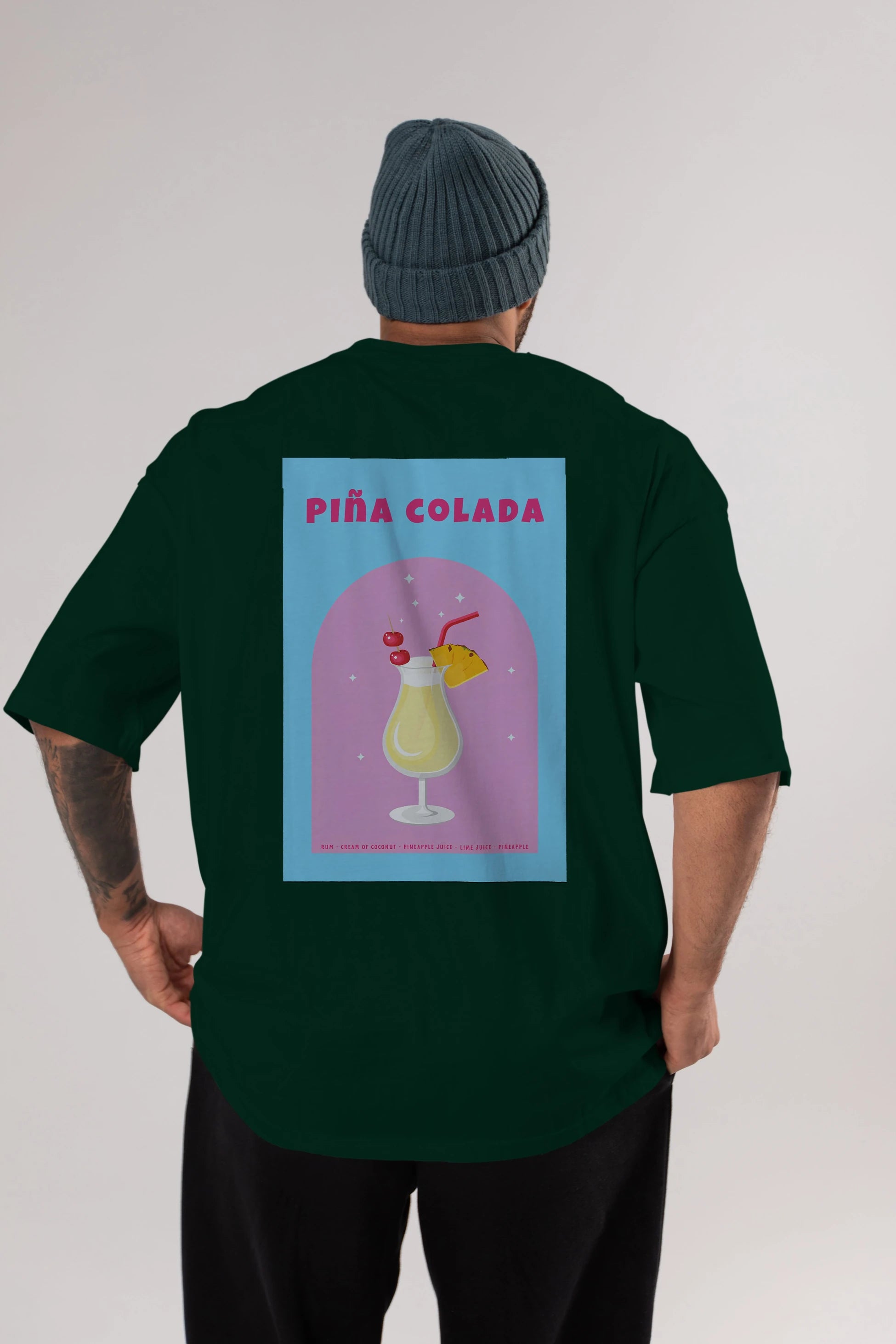 Pina Colada 2 Arka Baskılı Oversize t-shirt Erkek Kadın Unisex %100 Pamuk Bisiklet Yaka tişort