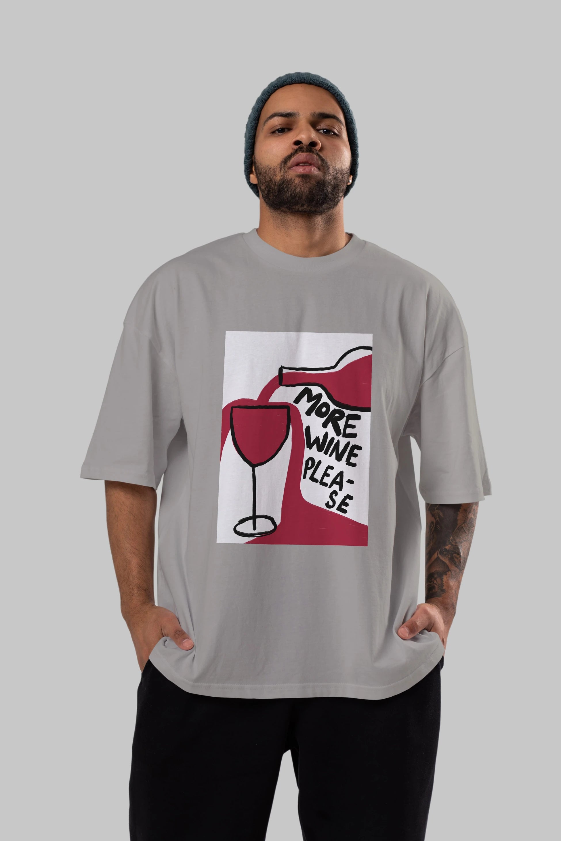 More Wine Please Ön Baskılı Oversize t-shirt Erkek Kadın Unisex %100 Pamuk Bisiklet Yaka tişort