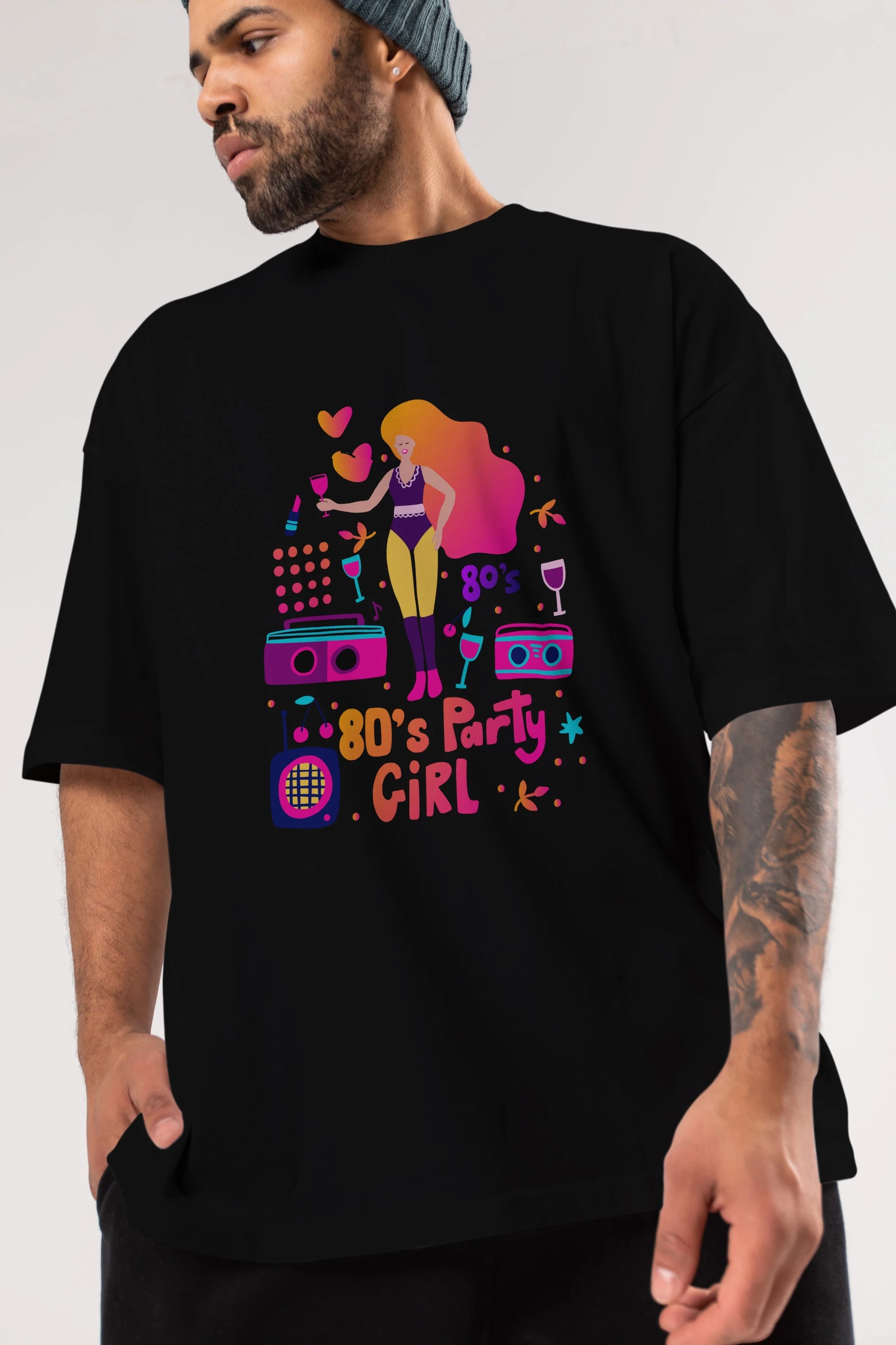 Retro Girl Party Ön Baskılı Oversize t-shirt Erkek Kadın Unisex