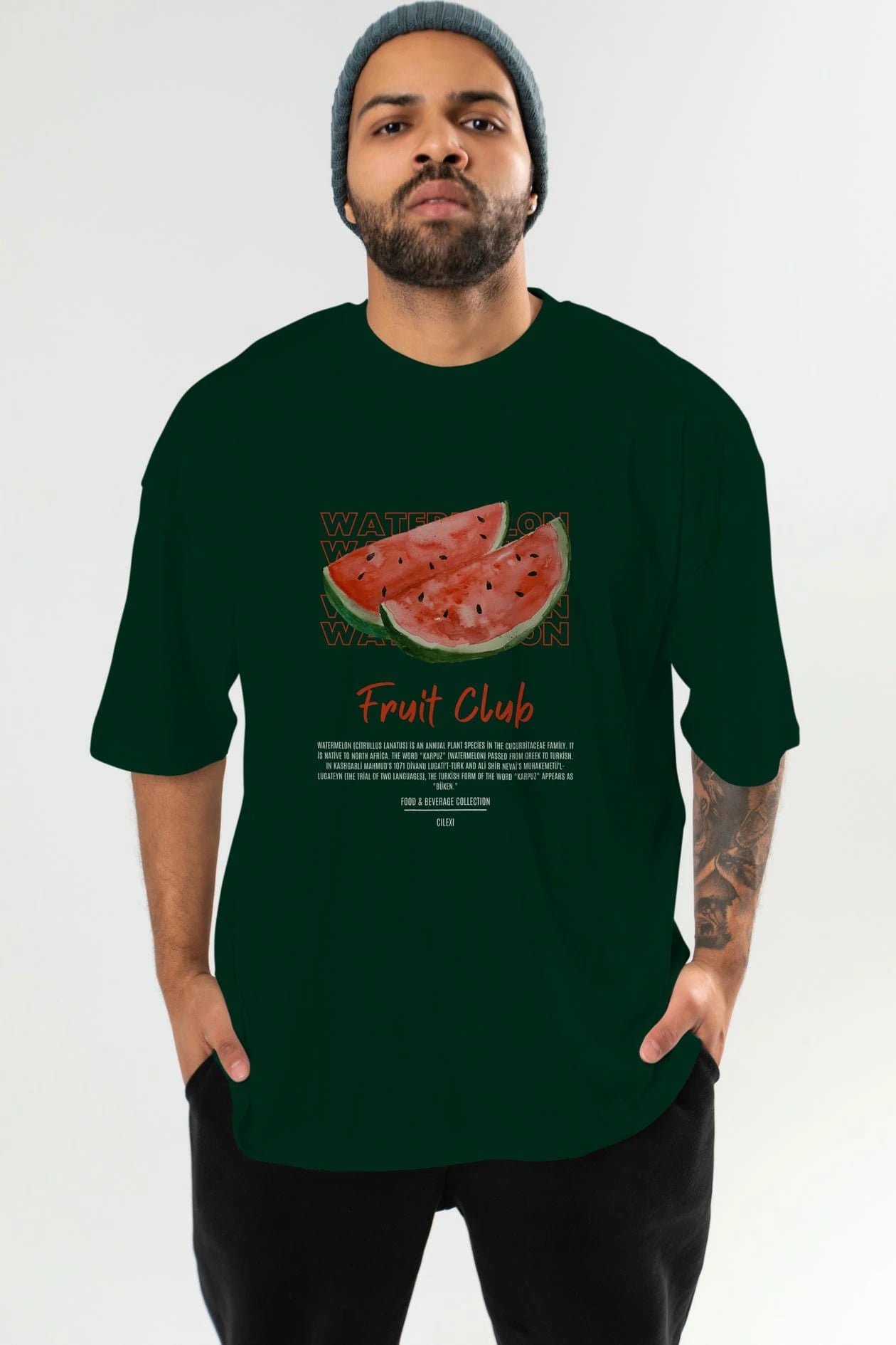 Watermelon Ön Baskılı Oversize t-shirt Erkek Kadın Pamuk Bisiklet Yaka tişort