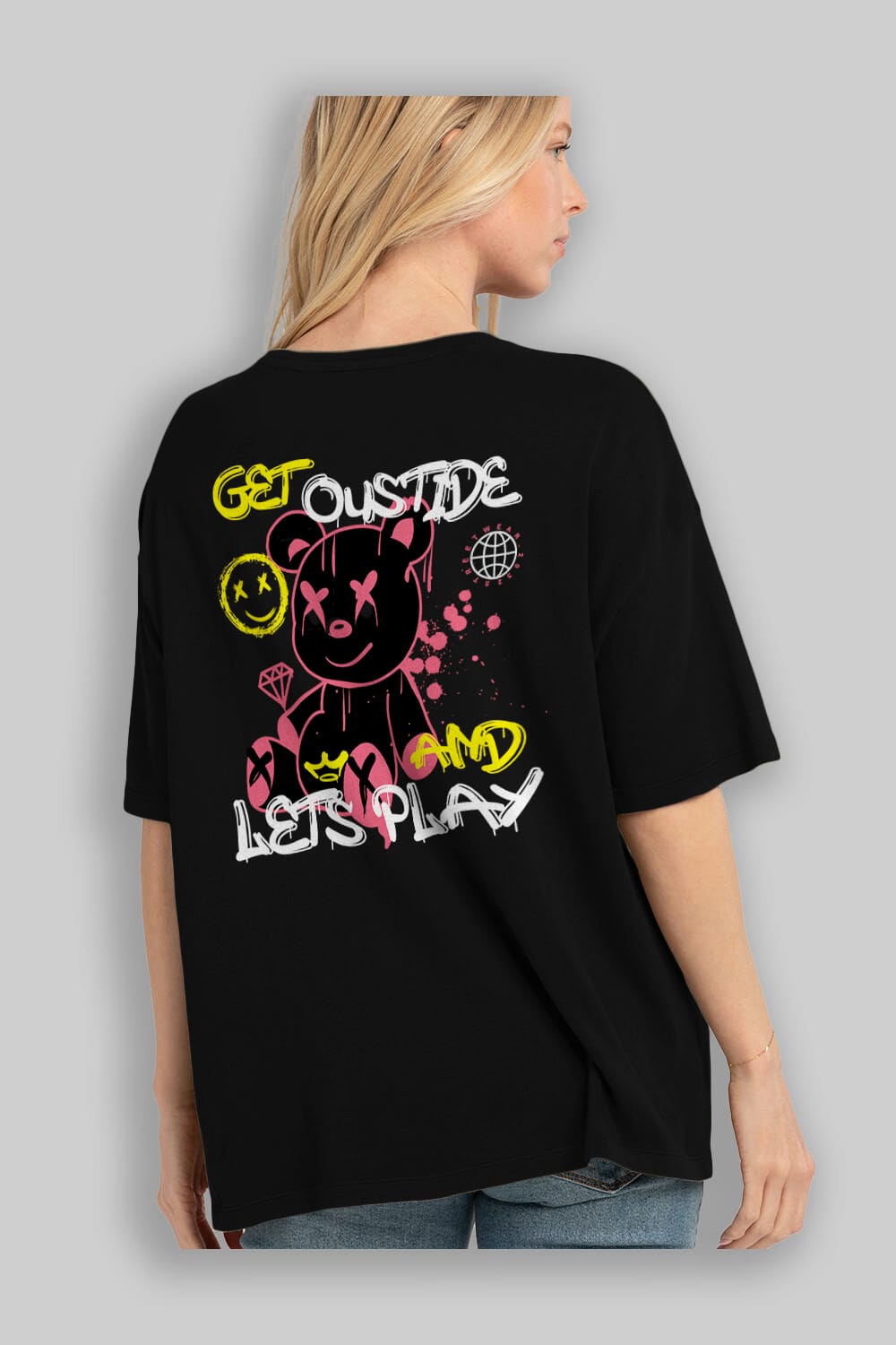 Get Outside Bear Arka Baskılı Oversize t-shirt Erkek Kadın Unisex