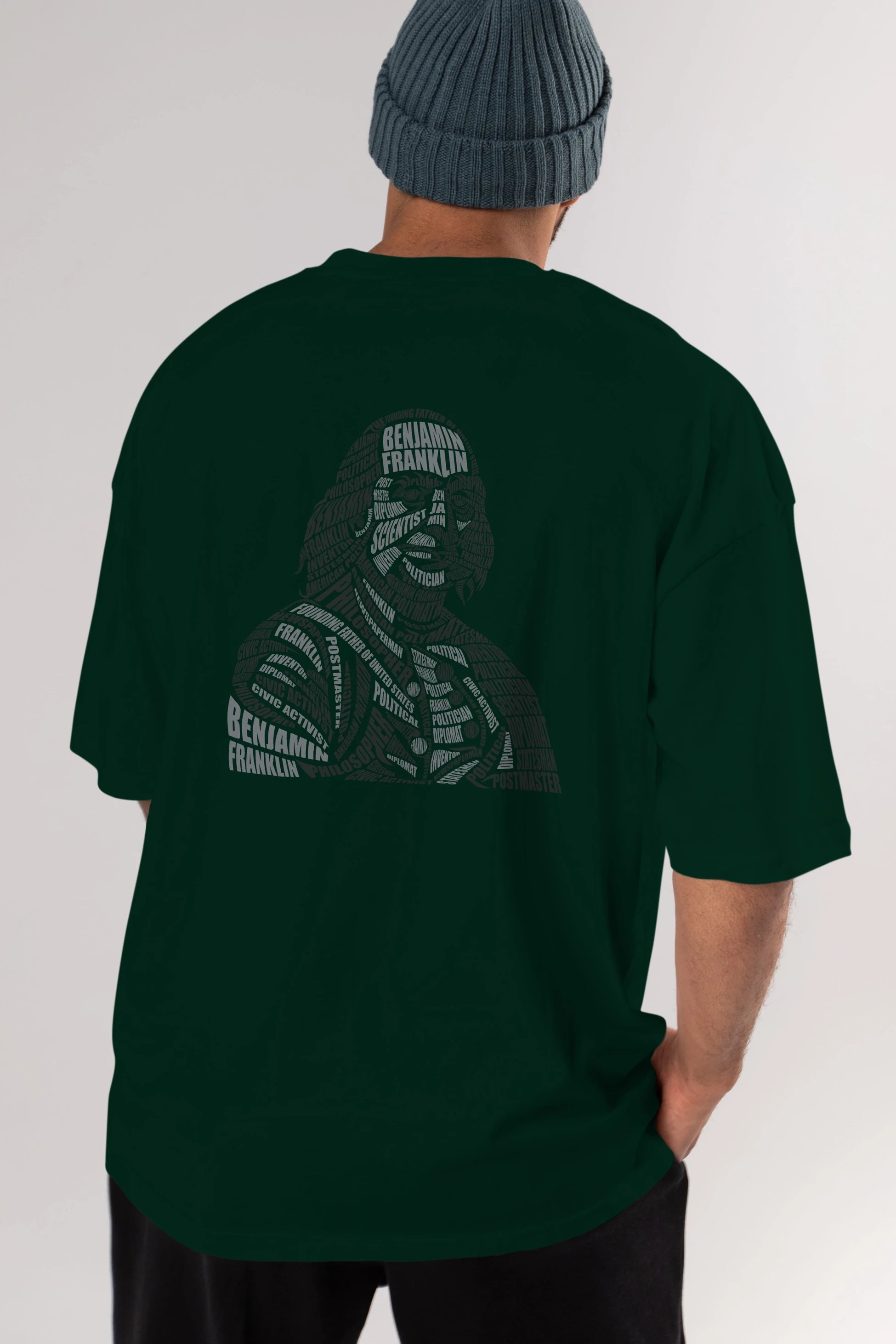 Benjamin Franklin Calligram Arka Baskılı Oversize t-shirt %100 pamuk Erkek Kadın Unisex