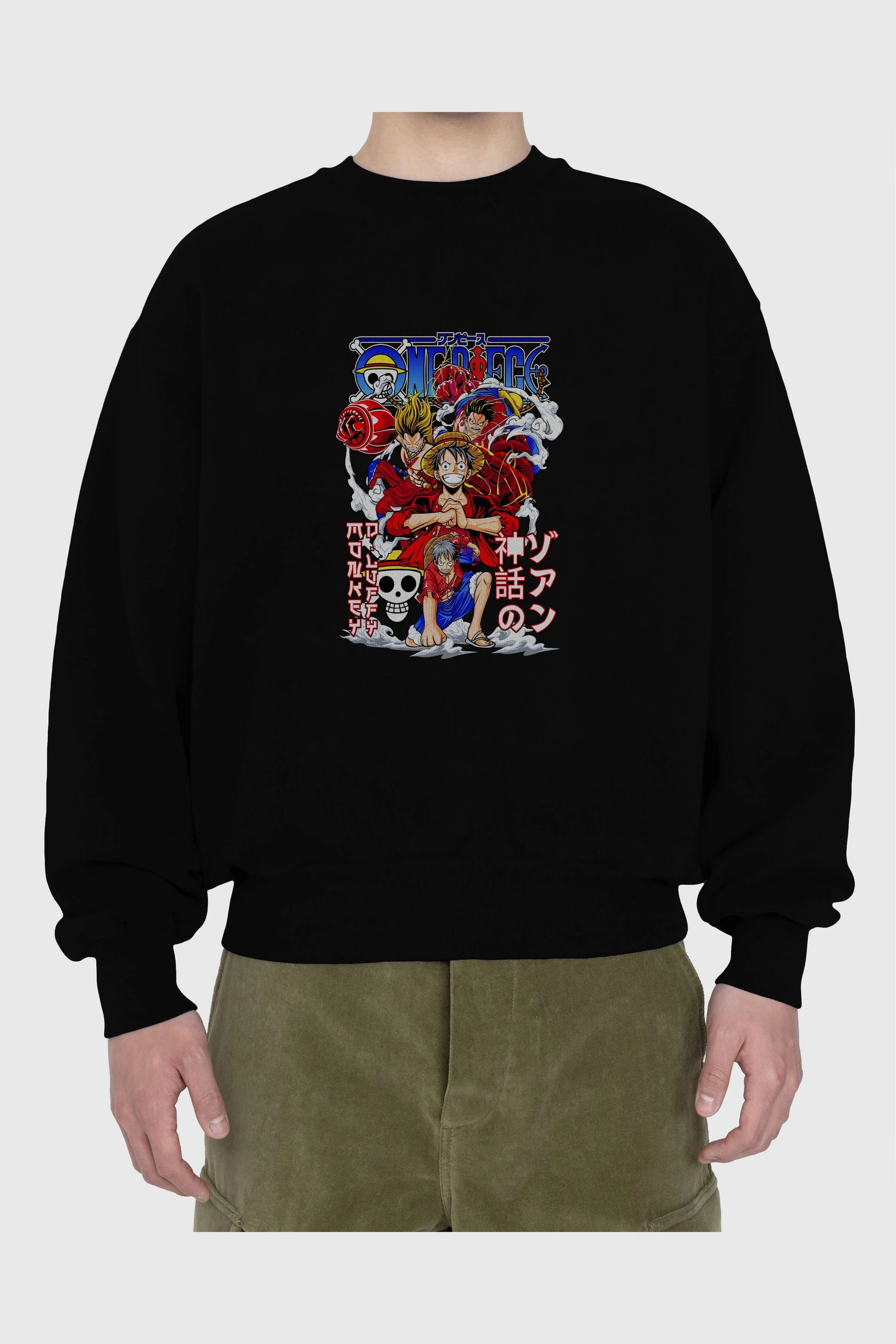 MONKEY D. LUFF-ONE PIECE 2 Anime Ön Baskılı Oversize Sweatshirt Erkek Kadın Unisex