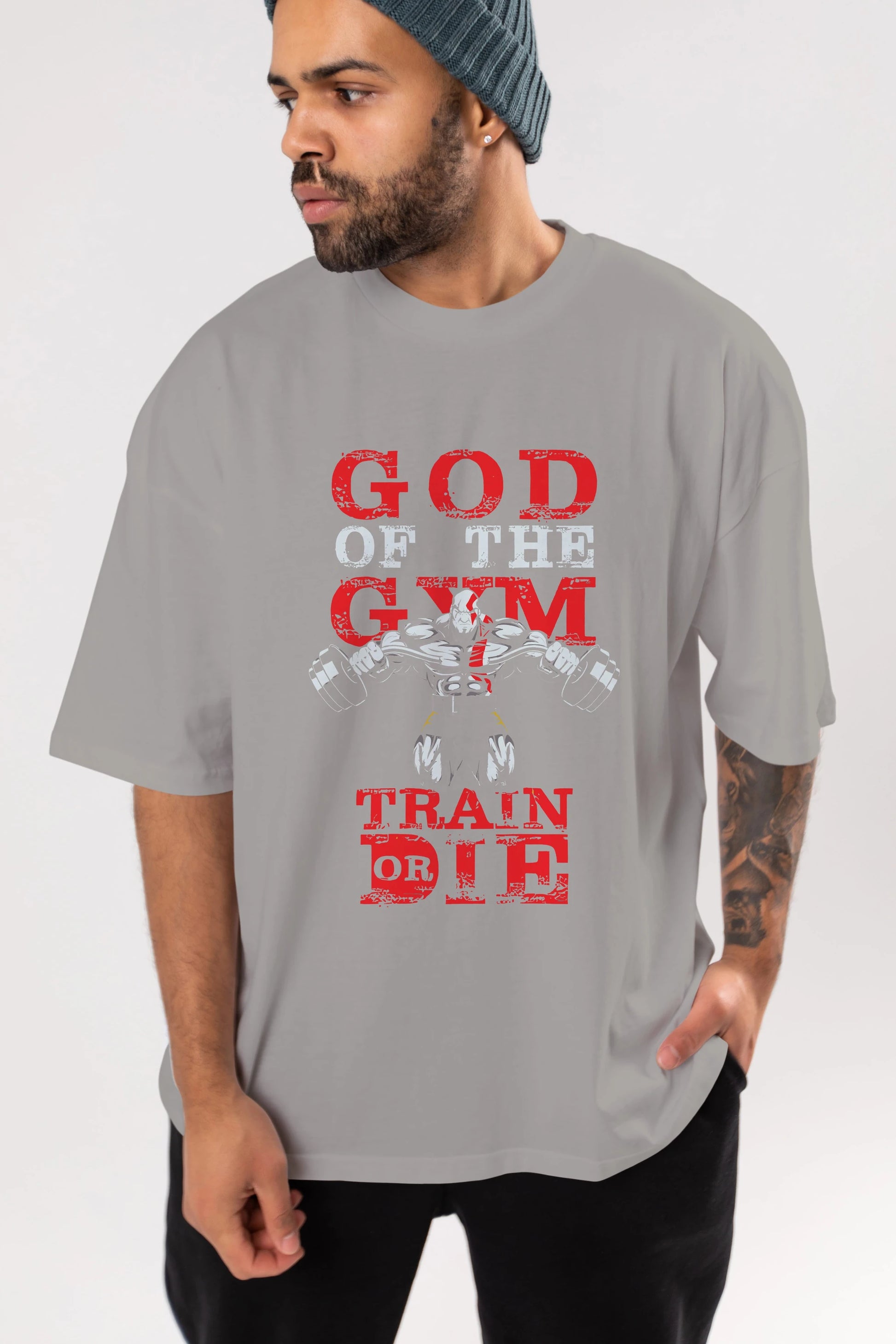 God of The GYM Ön Baskılı Oversize t-shirt Erkek Kadın Unisex %100 Pamuk Bisiklet Yaka tişort
