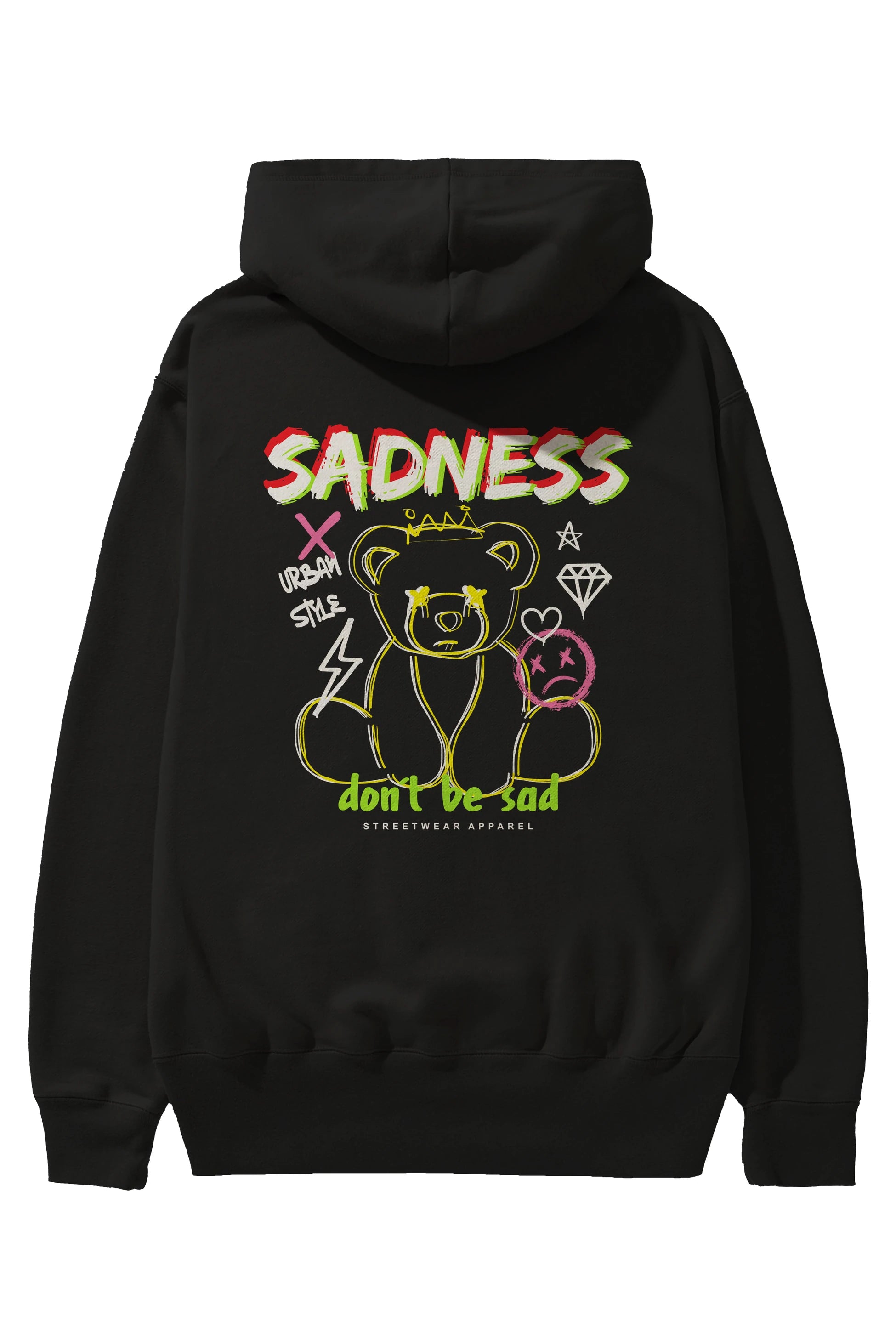 Teddy Bear Sadness Arka Baskılı Hoodie Oversize Kapüşonlu Sweatshirt Erkek Kadın Unisex