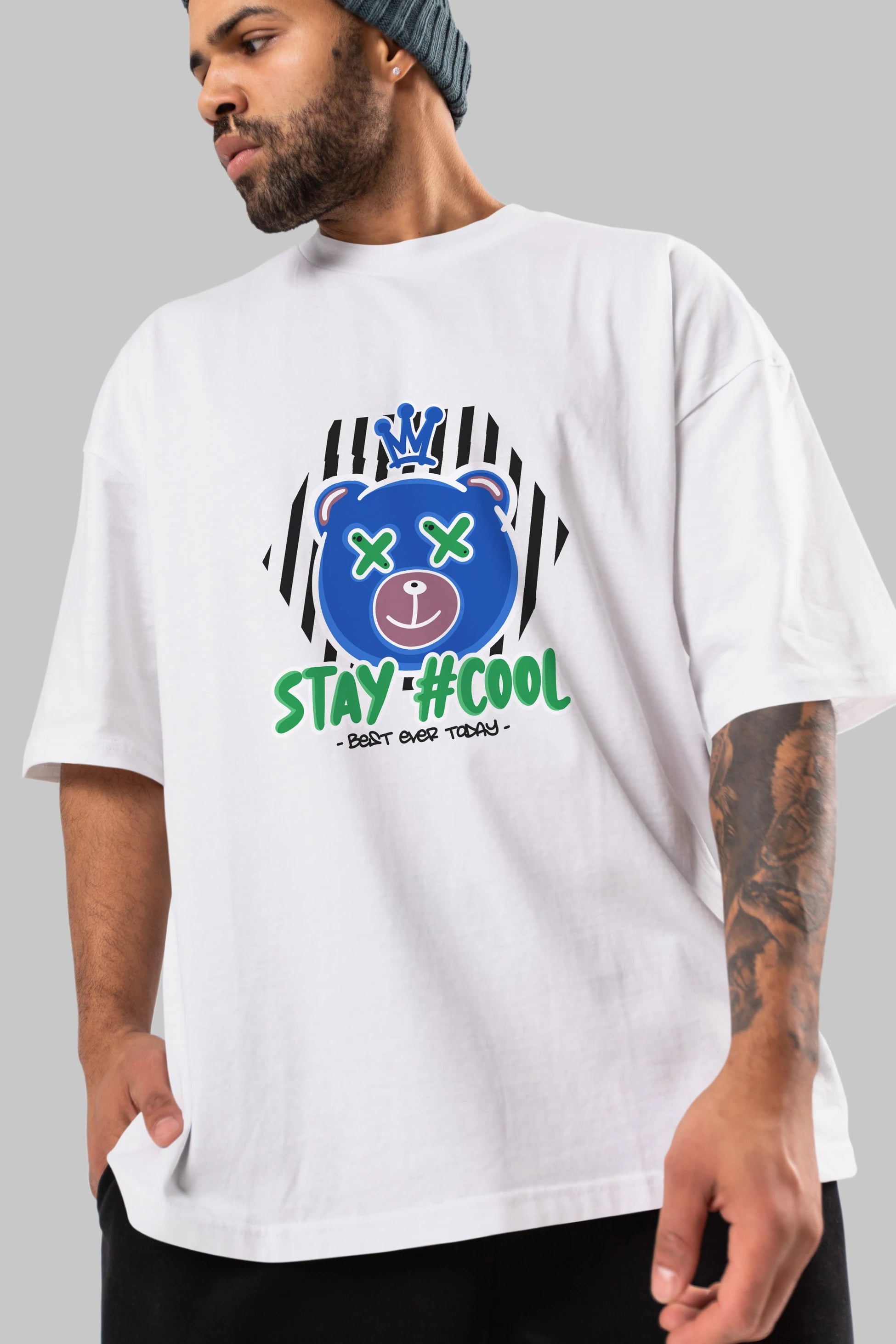 Stay Cool Bear Ön Baskılı Oversize t-shirt Erkek Kadın Unisex