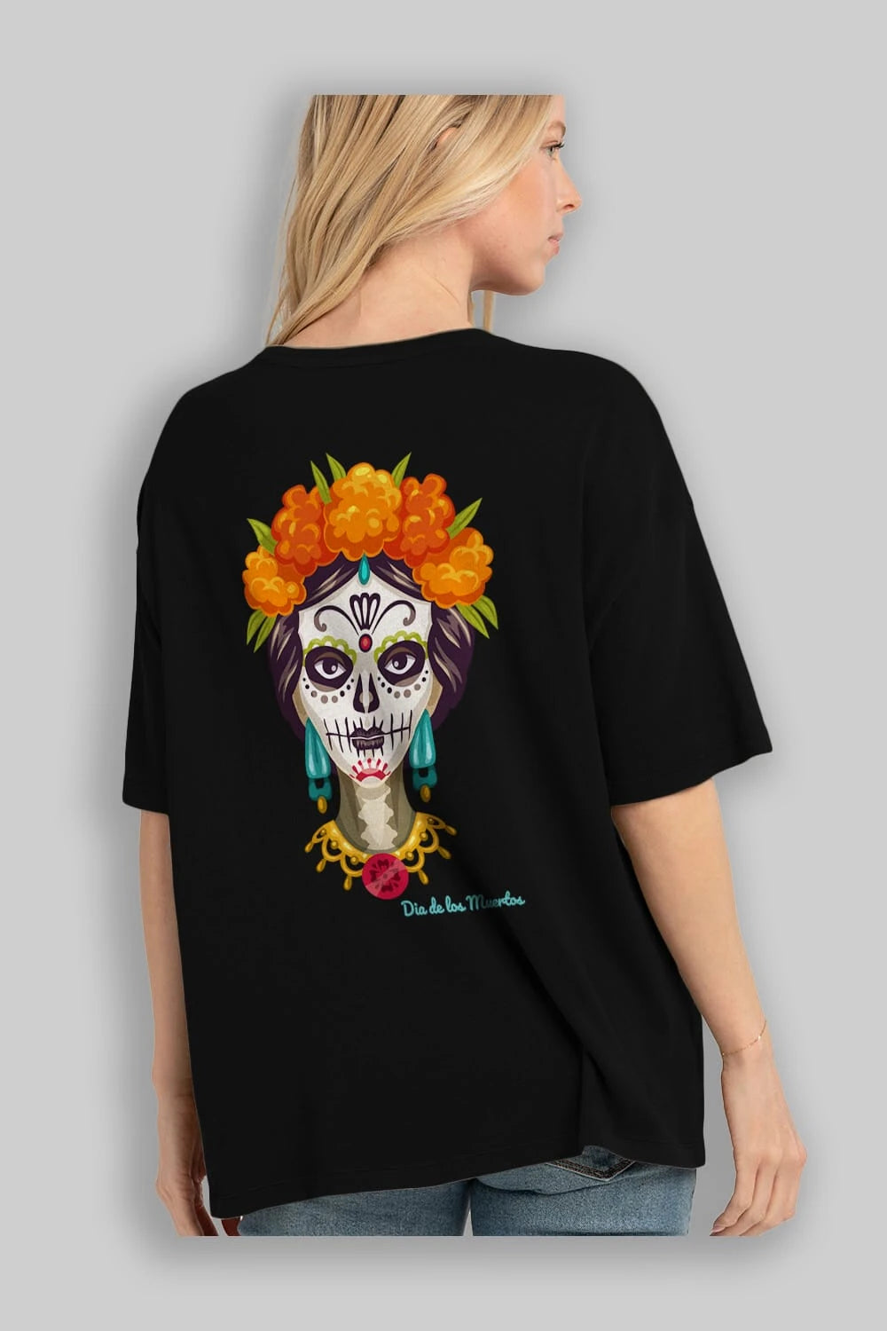 Dia de los Muertos 2 Arka Baskılı Oversize t-shirt Erkek Kadın Unisex