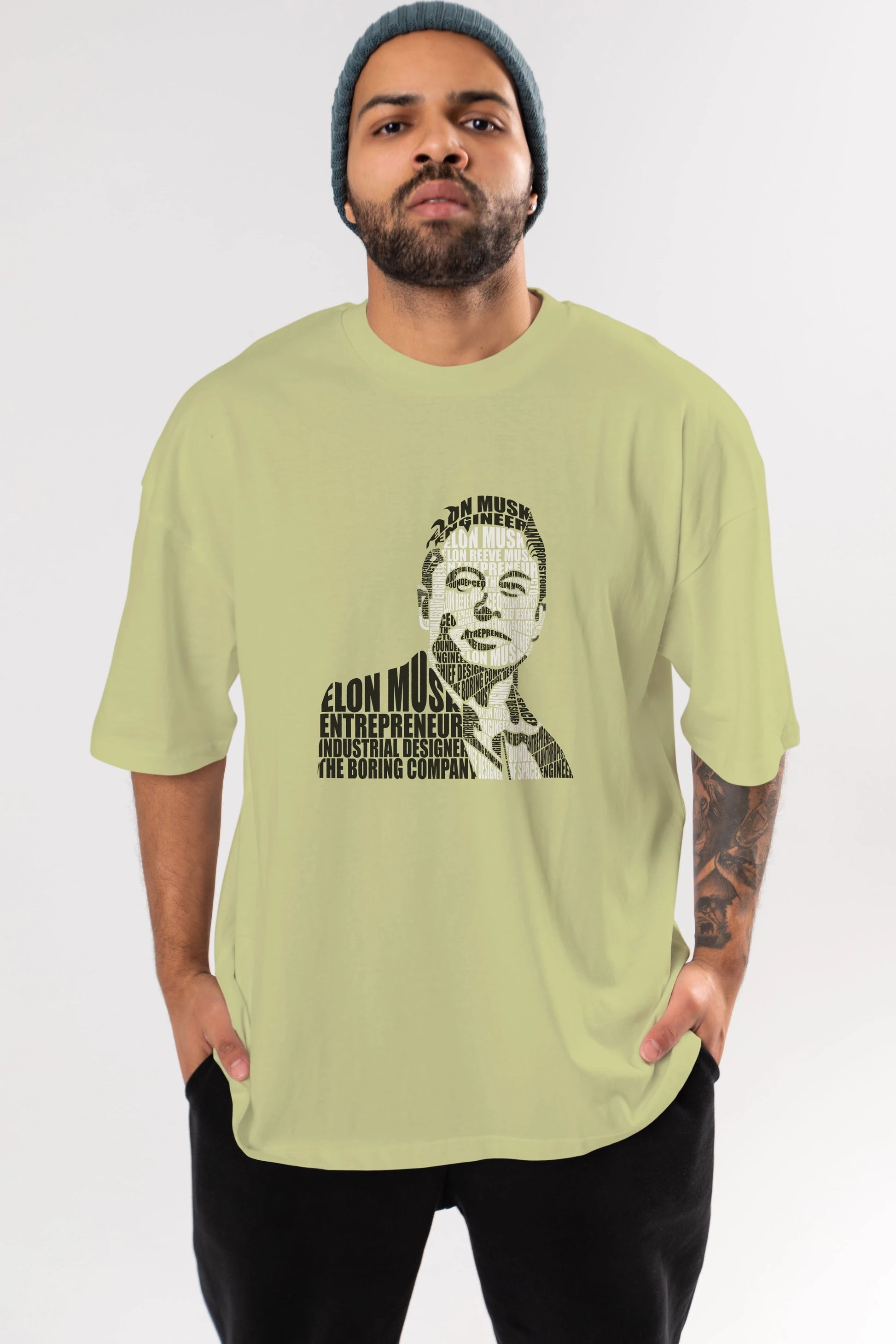 Elon Musk Calligram Ön Baskılı Oversize t-shirt %100 pamuk Erkek Kadın Unisex