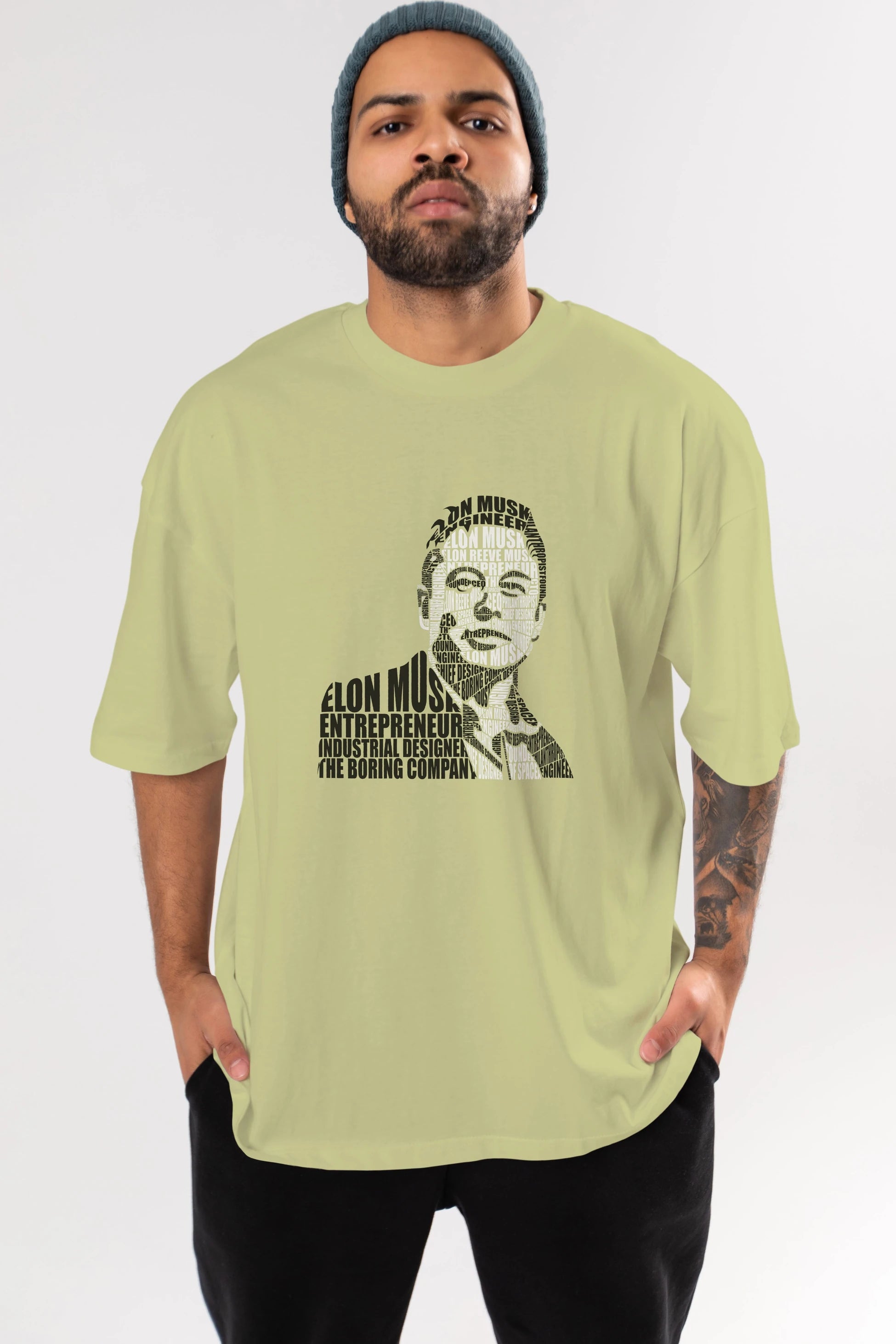 Elon Musk Calligram Ön Baskılı Oversize t-shirt %100 pamuk Erkek Kadın Unisex