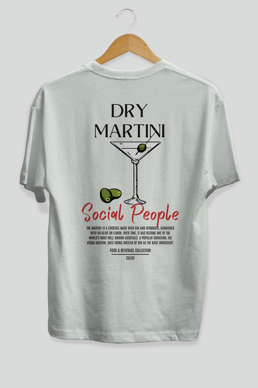 Dry Martını Kokteyl Serisi Baskılı Oversize t-shirt Erkek Kadın Unisex %100 Pamuk Bisiklet Yaka tişort