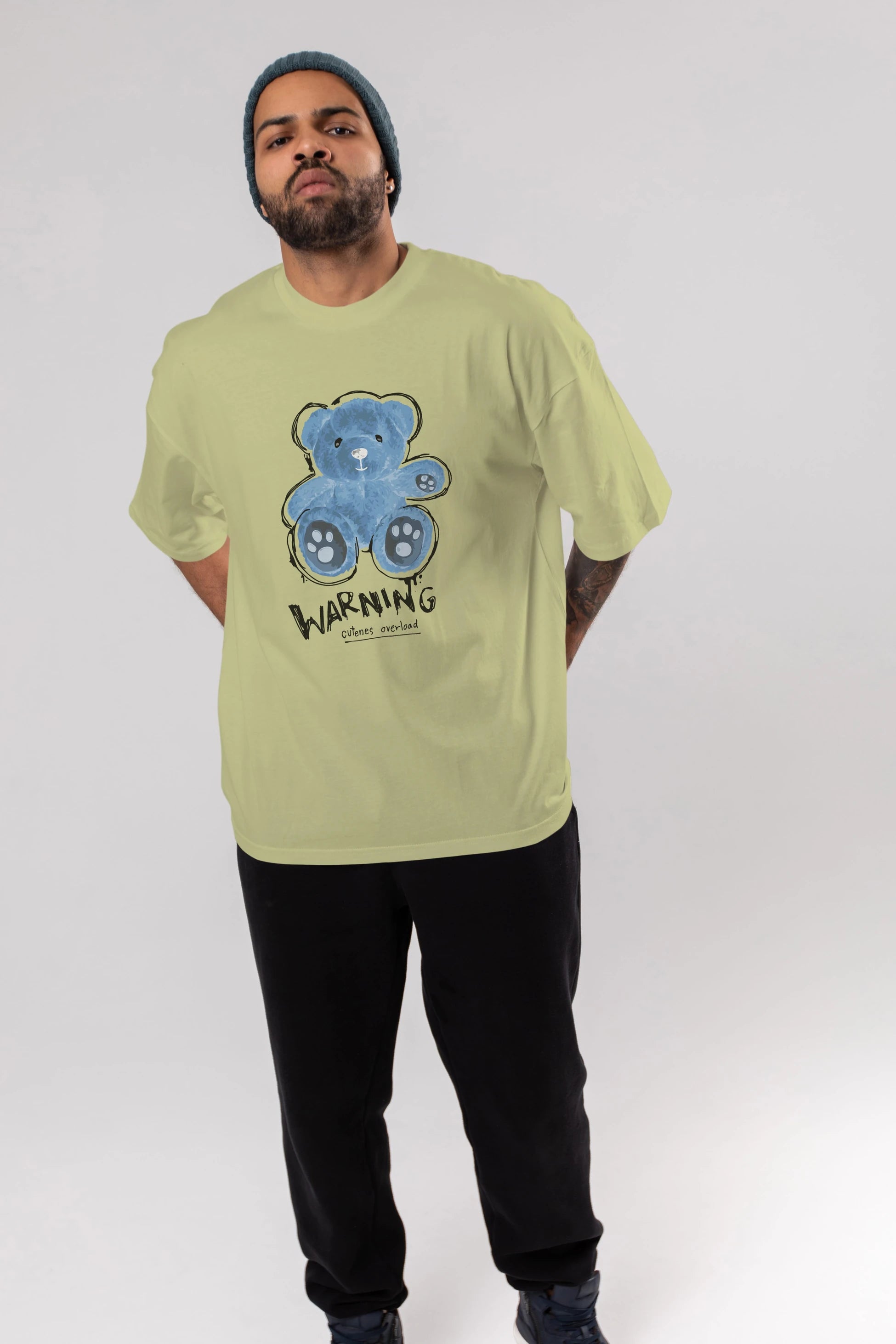 Warning Cuteness Bear Ön Baskılı Oversize t-shirt Erkek Kadın Unisex