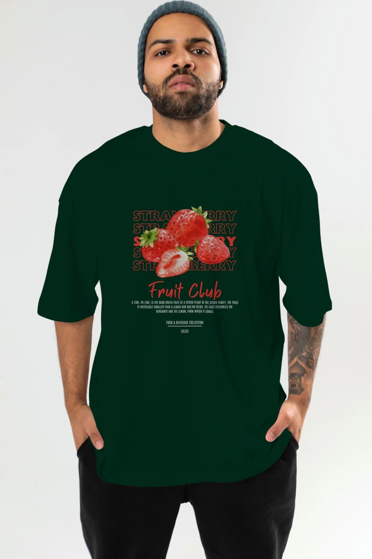 Strawberry Ön Baskılı Oversize t-shirt Erkek Kadın Pamuk Bisiklet Yaka tişort