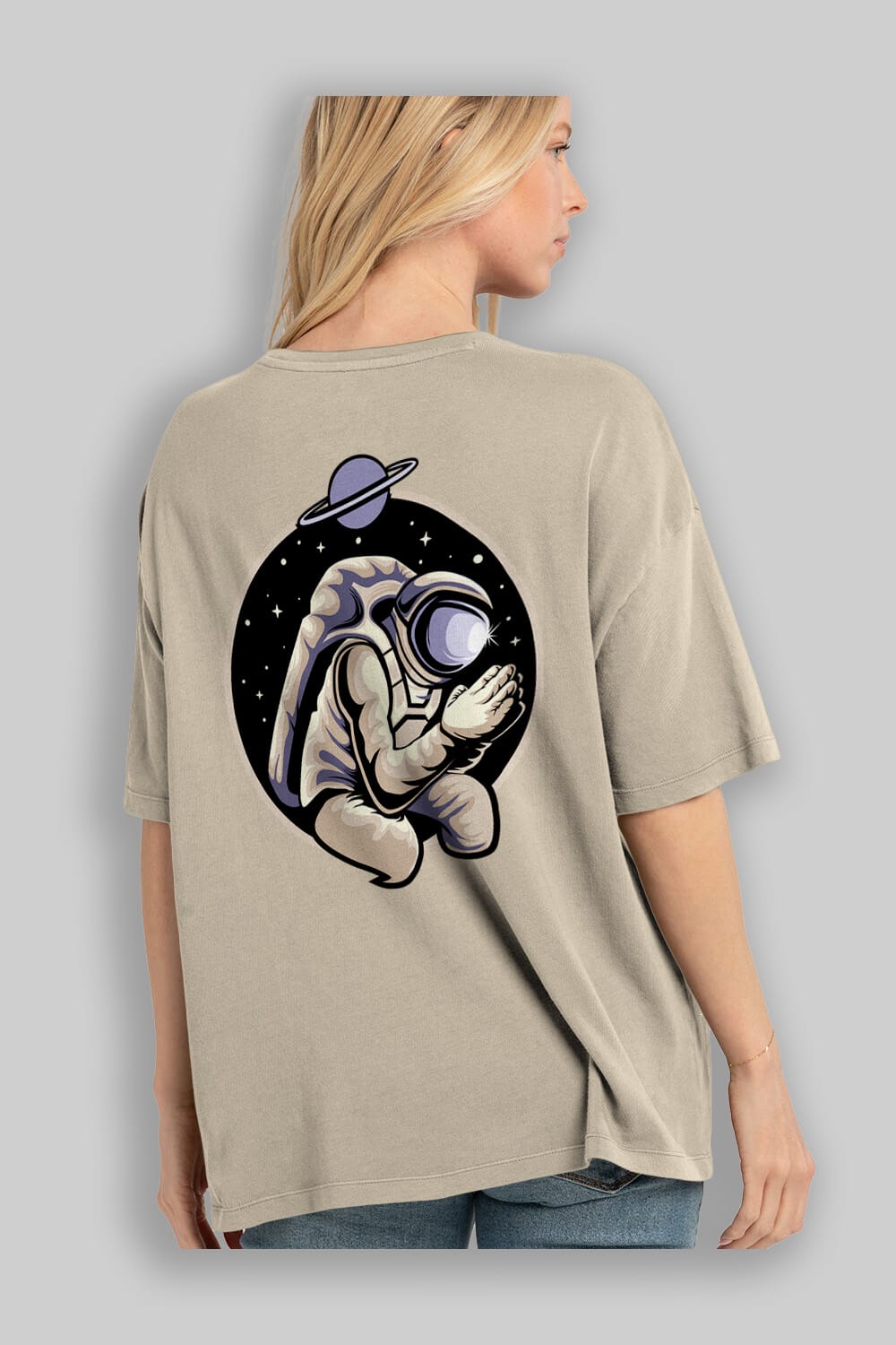 Astronaut Praying Arka Baskılı Oversize t-shirt Erkek Kadın Unisex