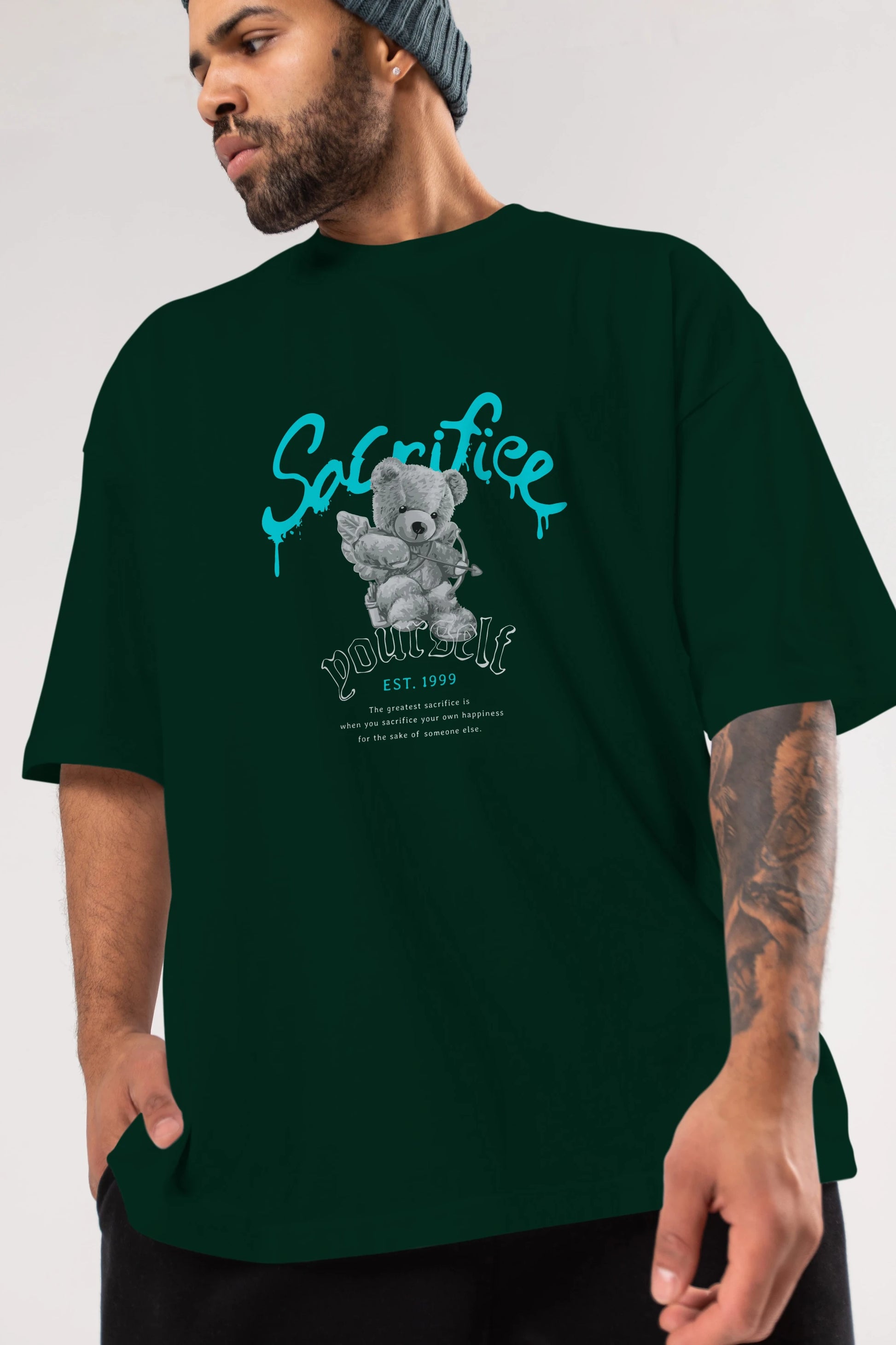 Sacrifice Yourself Bear Ön Baskılı Oversize t-shirt Erkek Kadın Unisex