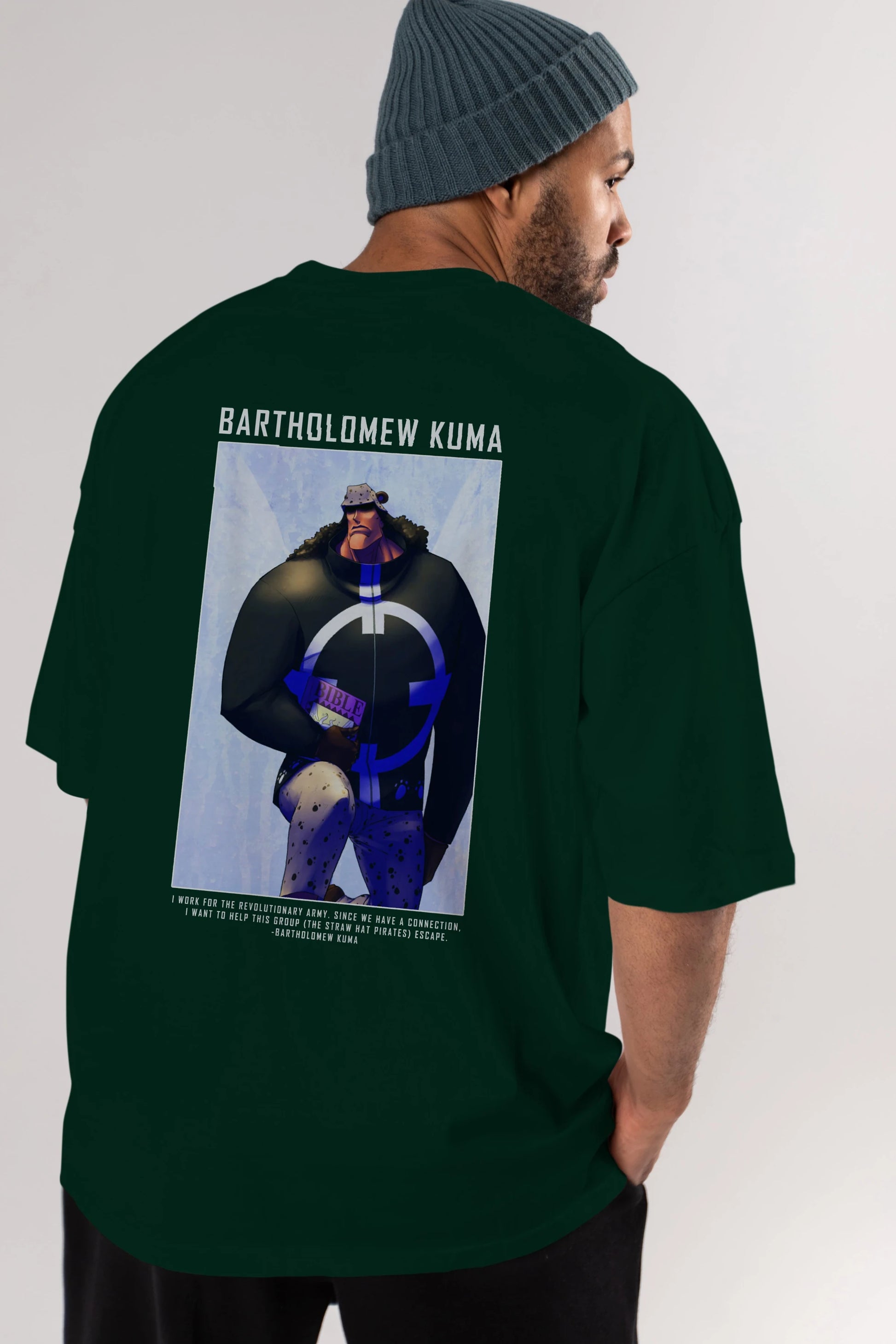 Bartholomew Kuma Anime Arka Baskılı Oversize t-shirt Erkek Kadın Unisex %100 pamuk tişort