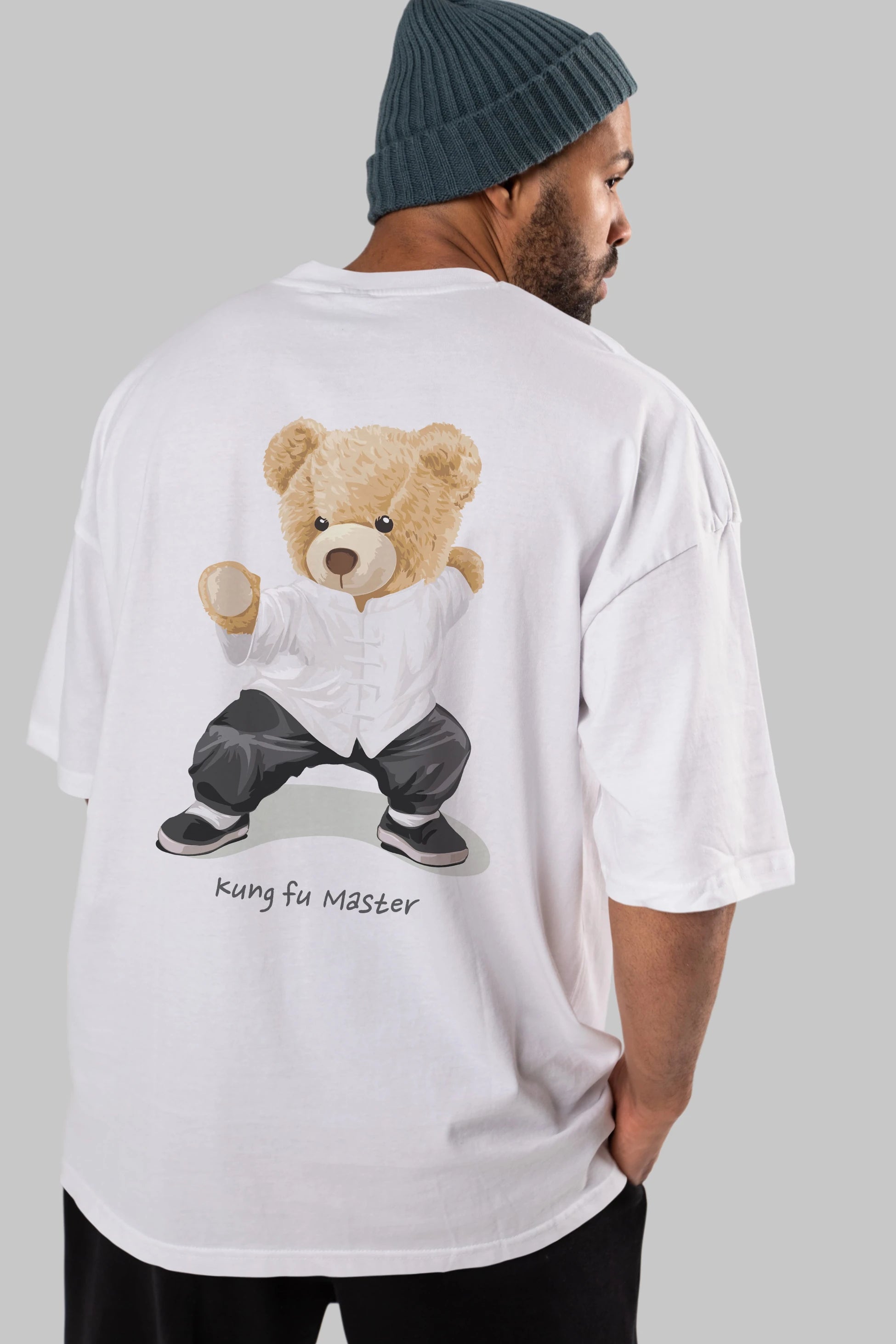 Teddy Bear Kung Fu Master Arka Baskılı Oversize t-shirt Erkek Kadın Unisex %100 Pamuk
