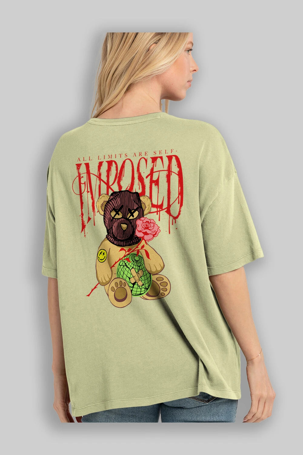 All Limits Bear Arka Baskılı Oversize t-shirt Erkek Kadın Unisex