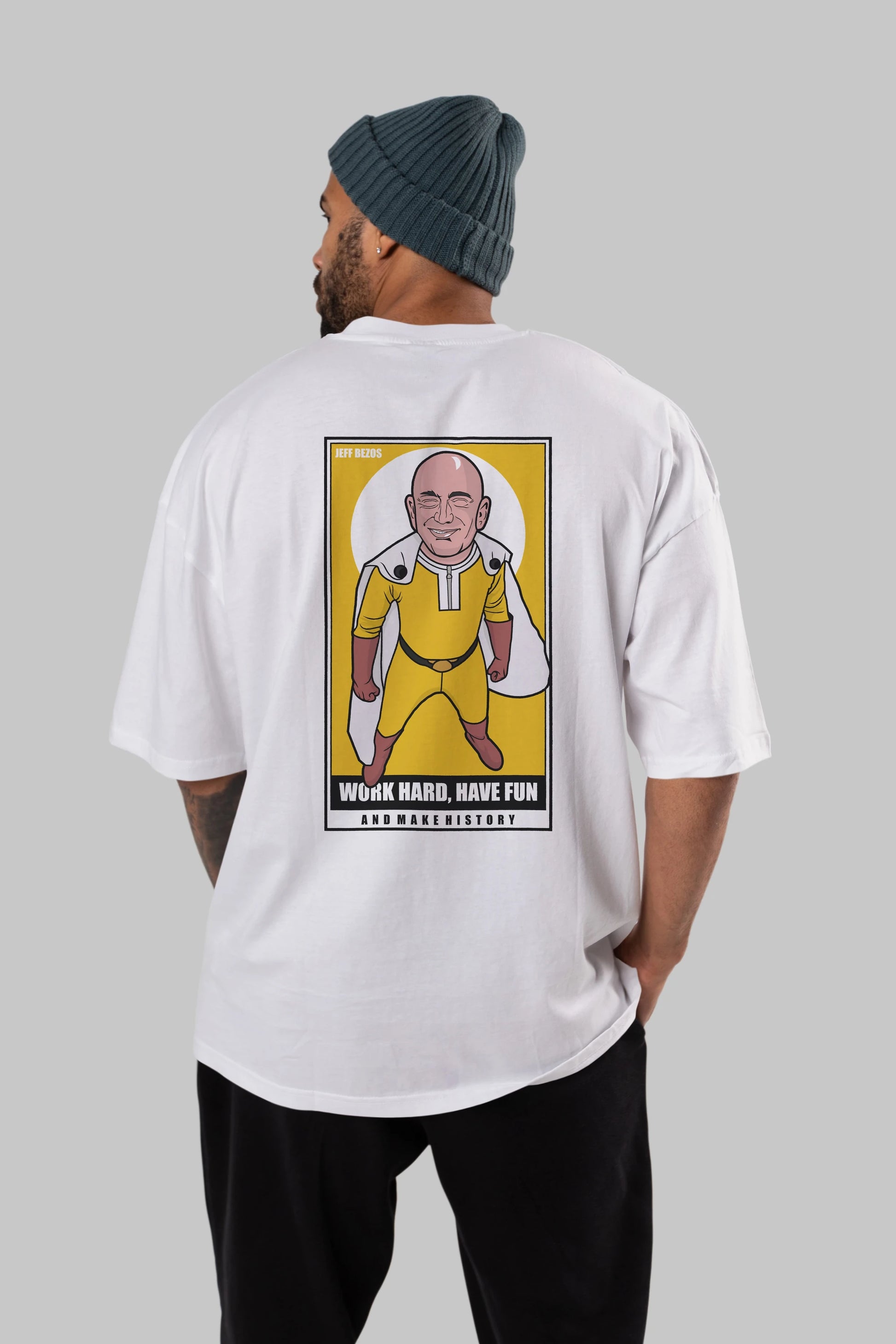 Jeff Bezos Saitama Arka Baskılı Oversize t-shirt Erkek Kadın Unisex %100 Pamuk tişort