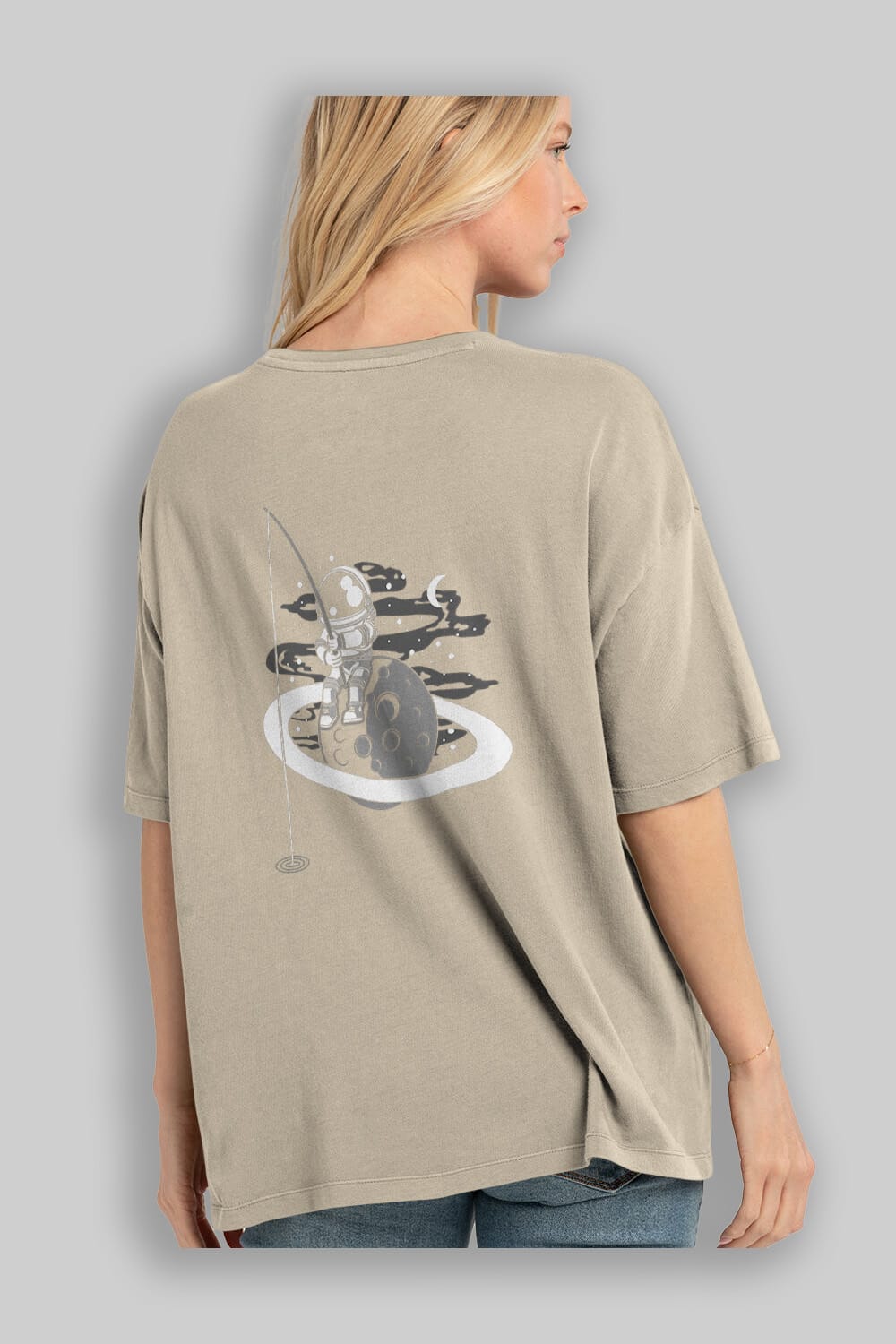 Astronaut  Fishing Arka Baskılı Oversize t-shirt Erkek Kadın Unisex