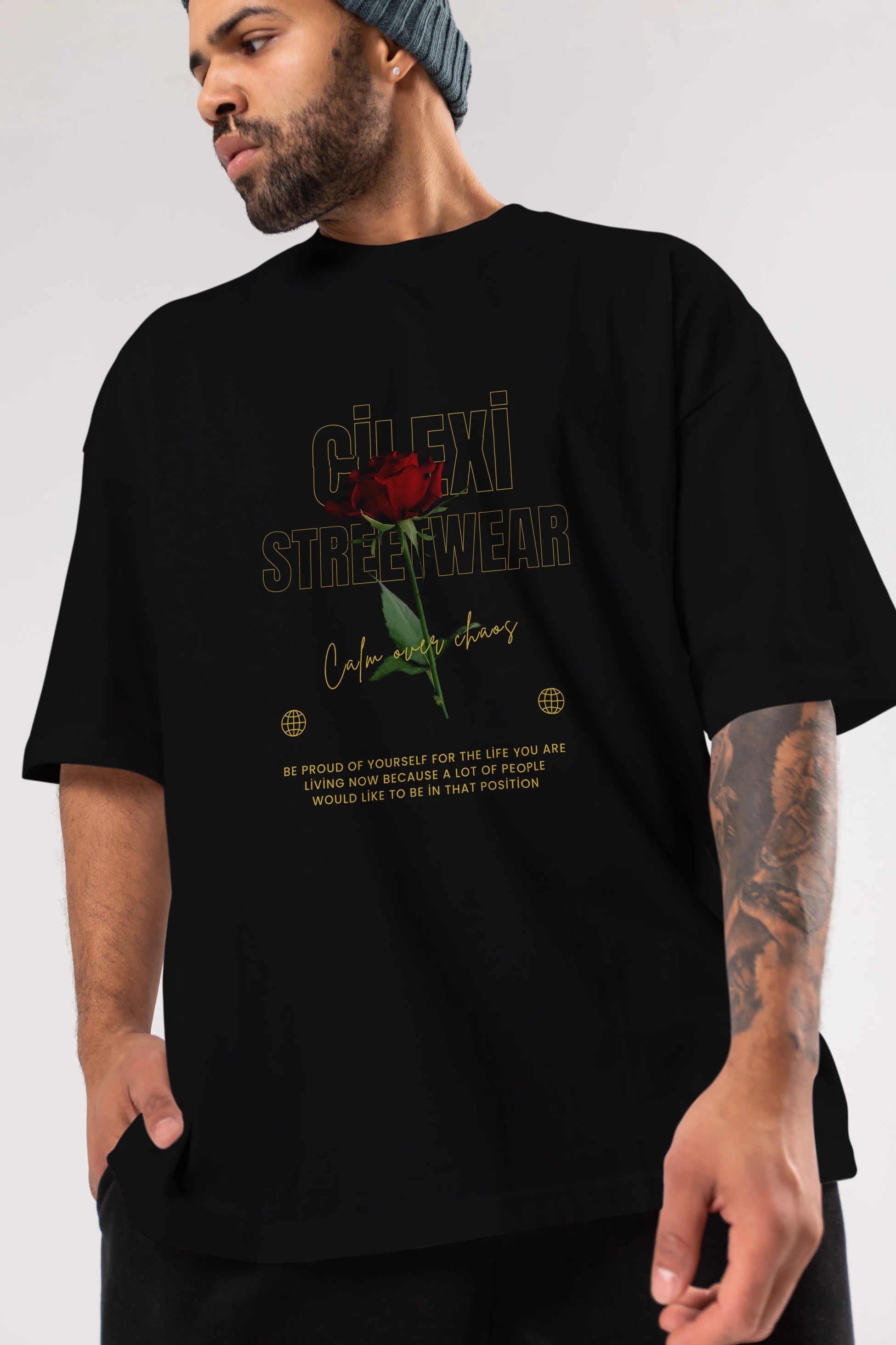 Rose Cilexi Streetwear Ön Baskılı Oversize t-shirt Erkek Kadın Unisex