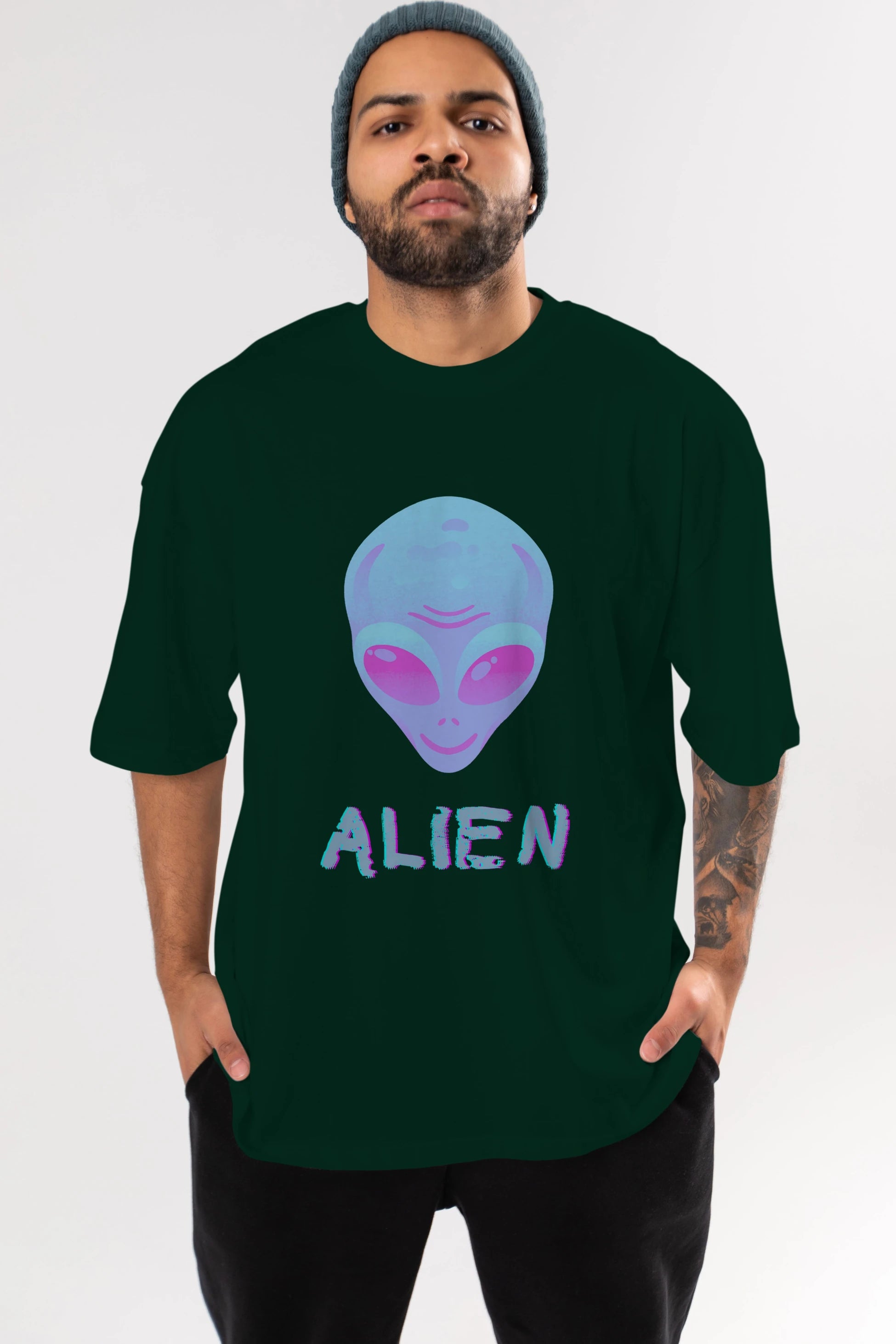 Alien Ön Baskılı Oversize t-shirt Erkek Kadın Unisex