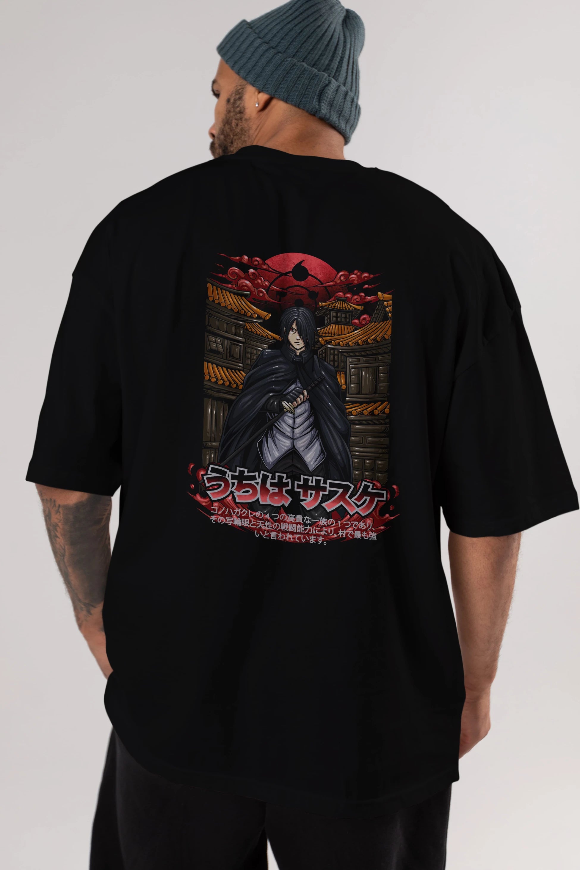 NARUTO SASUKE UCHIHA 1 Anime Arka Baskılı Oversize t-shirt Erkek Kadın Unisex