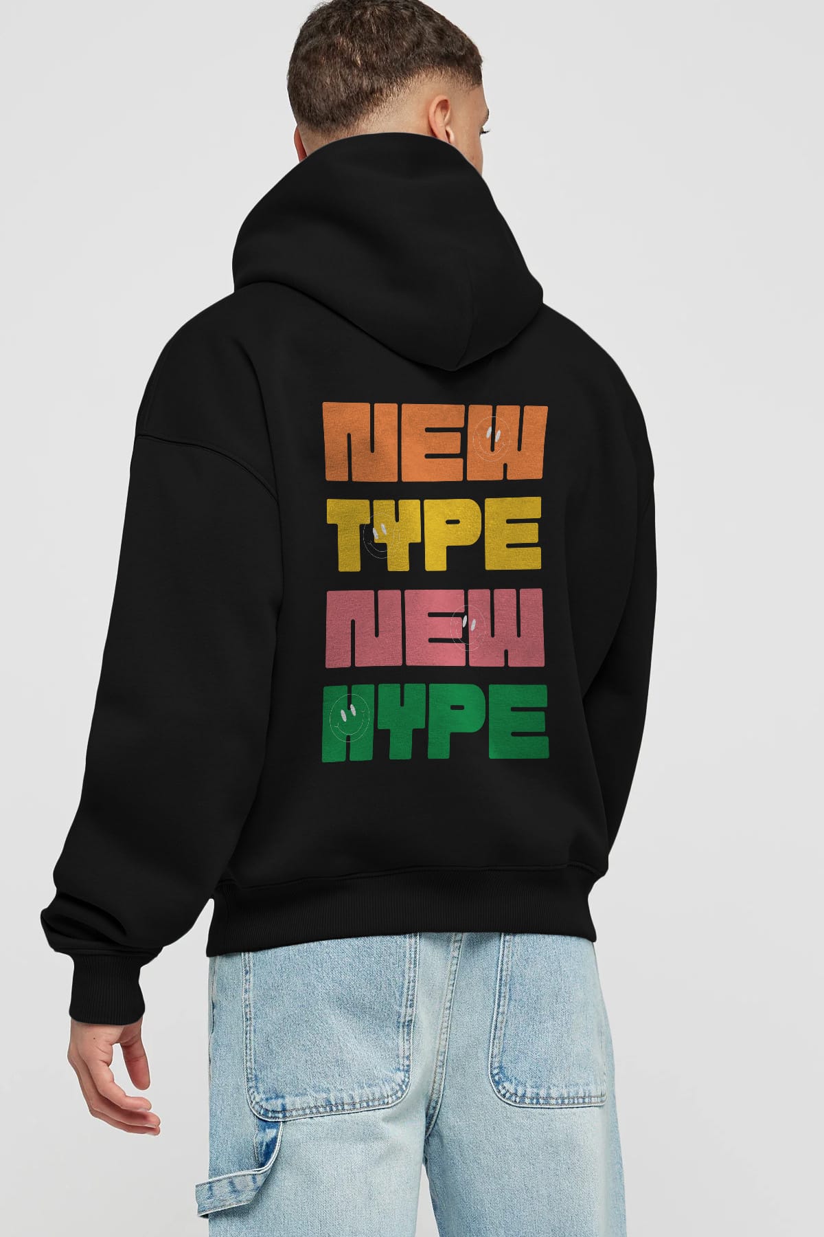 New Type New Hype Yazılı Arka Baskılı Oversize Hoodie Kapüşonlu Sweatshirt Erkek Kadın Unisex