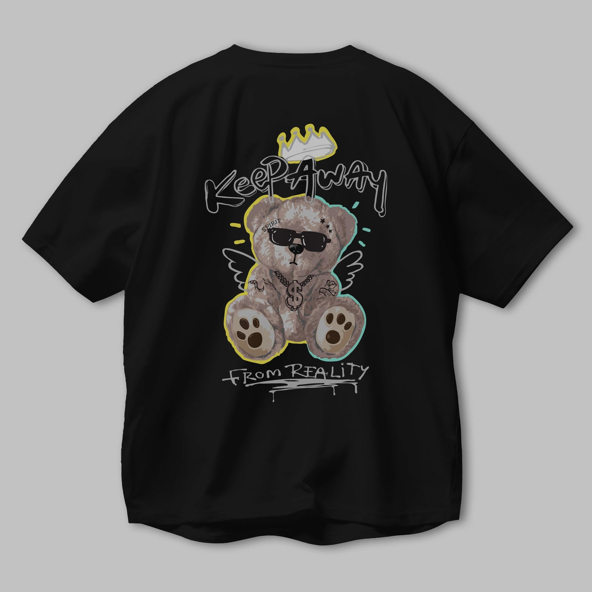 Keep Away Bear Arka Baskılı Oversize t-shirt Erkek Kadın Unisex