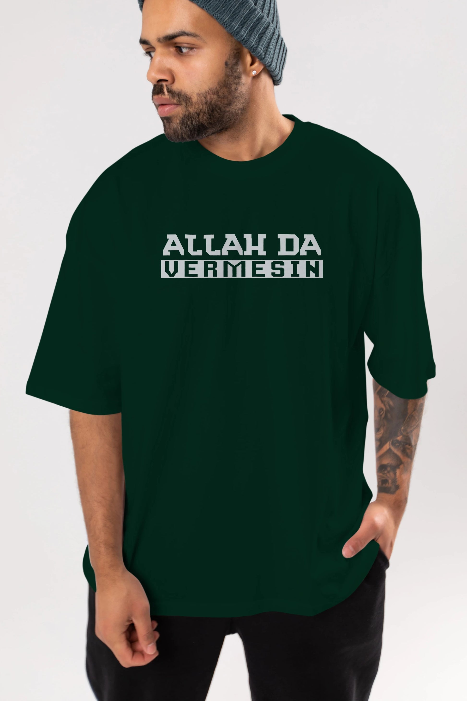 Allah De Vermesin Ön Baskılı Oversize t-shirt %100 pamuk Erkek Kadın Unisex