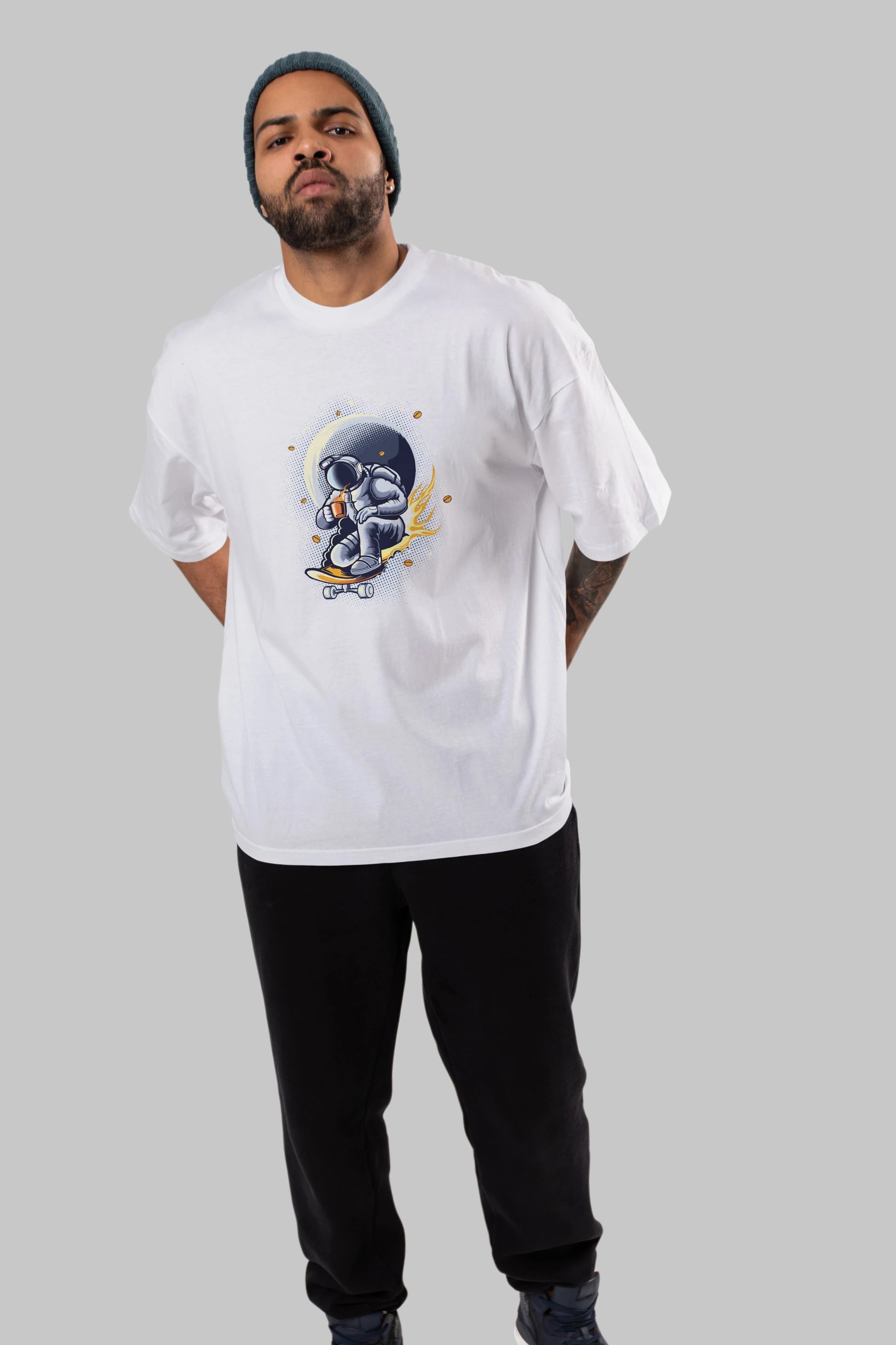 Astro Coffee Addict Ön Baskılı Oversize t-shirt Erkek Kadın Unisex